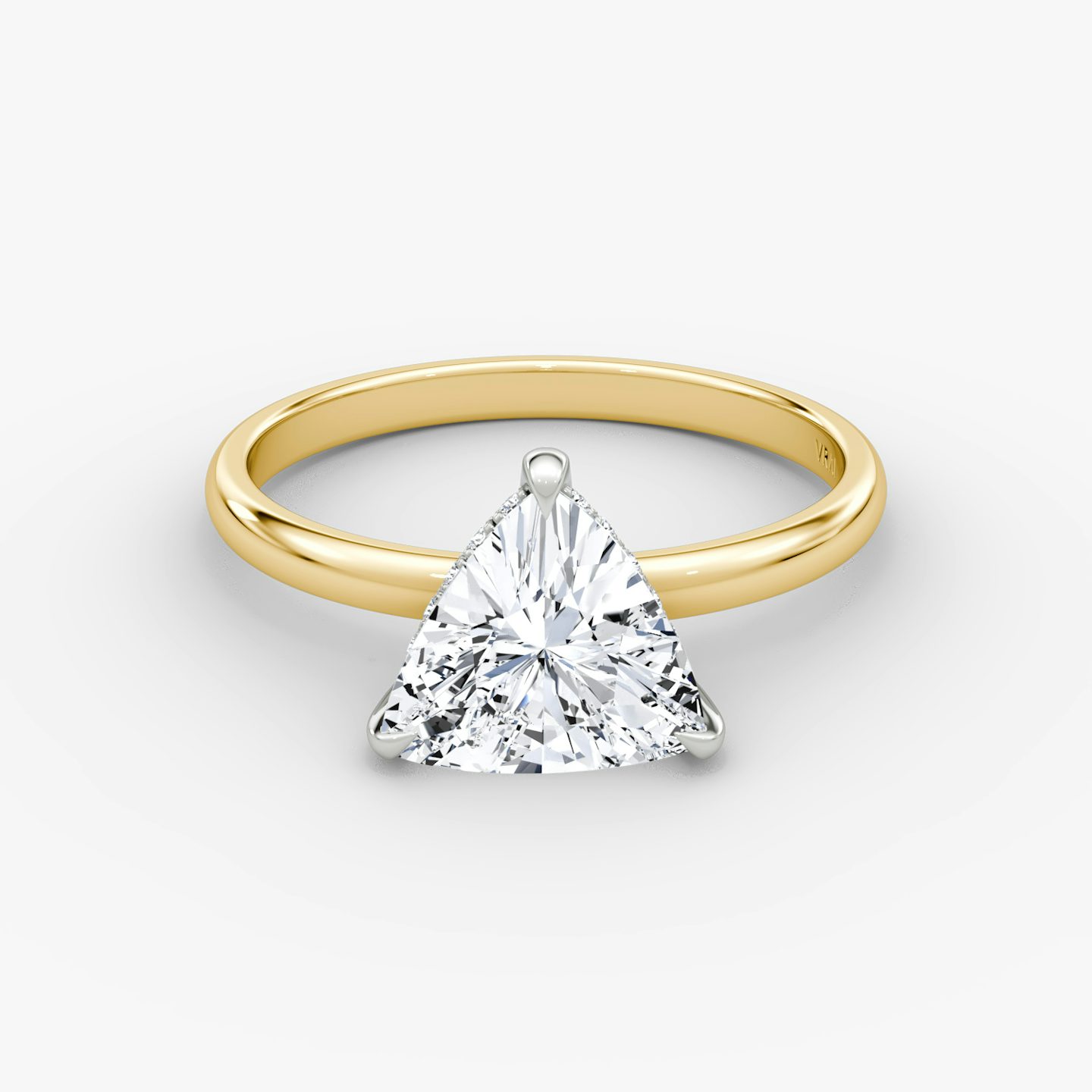 The Classic Hidden Halo | Trillion | 18k | Yellow Gold and Platinum | bandAccent: Plain | bandWidth: large | prongStyle: Plain | diamondOrientation: vertical | caratWeight: other