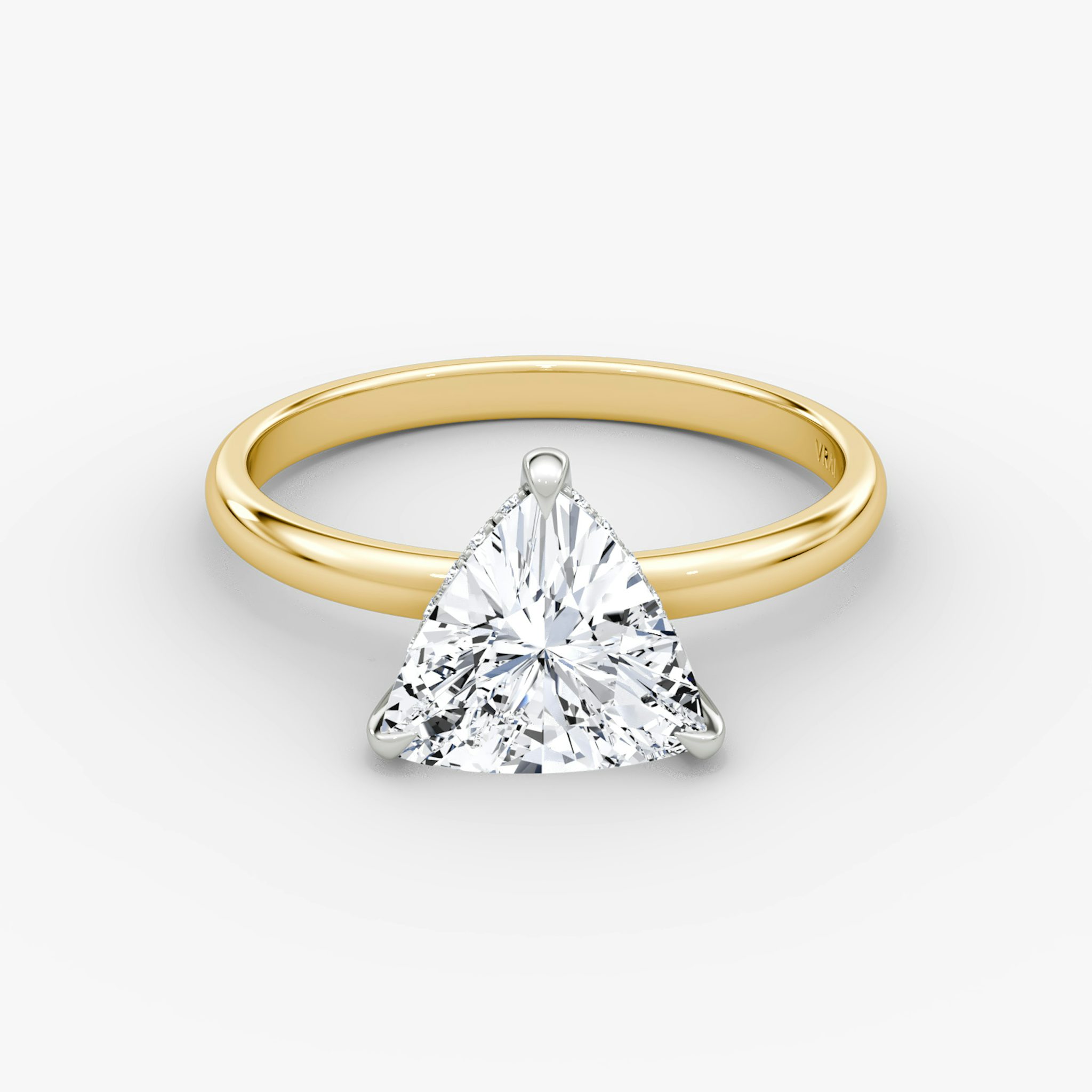 The Classic Hidden Halo | Trillion | 18k | Yellow Gold and Platinum | bandAccent: Plain | bandWidth: large | prongStyle: Plain | diamondOrientation: vertical | caratWeight: other