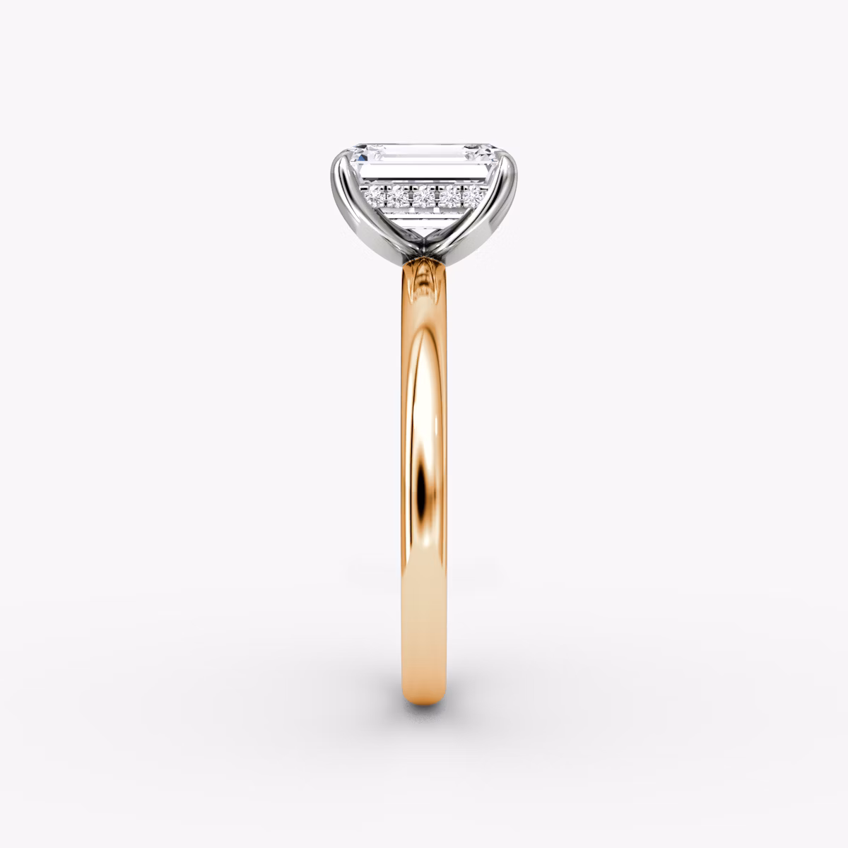 The Classic Hidden Halo | Emerald | 14k | Rose Gold and Platinum | bandAccent: Plain | bandWidth: large | prongStyle: Plain | diamondOrientation: vertical | caratWeight: other