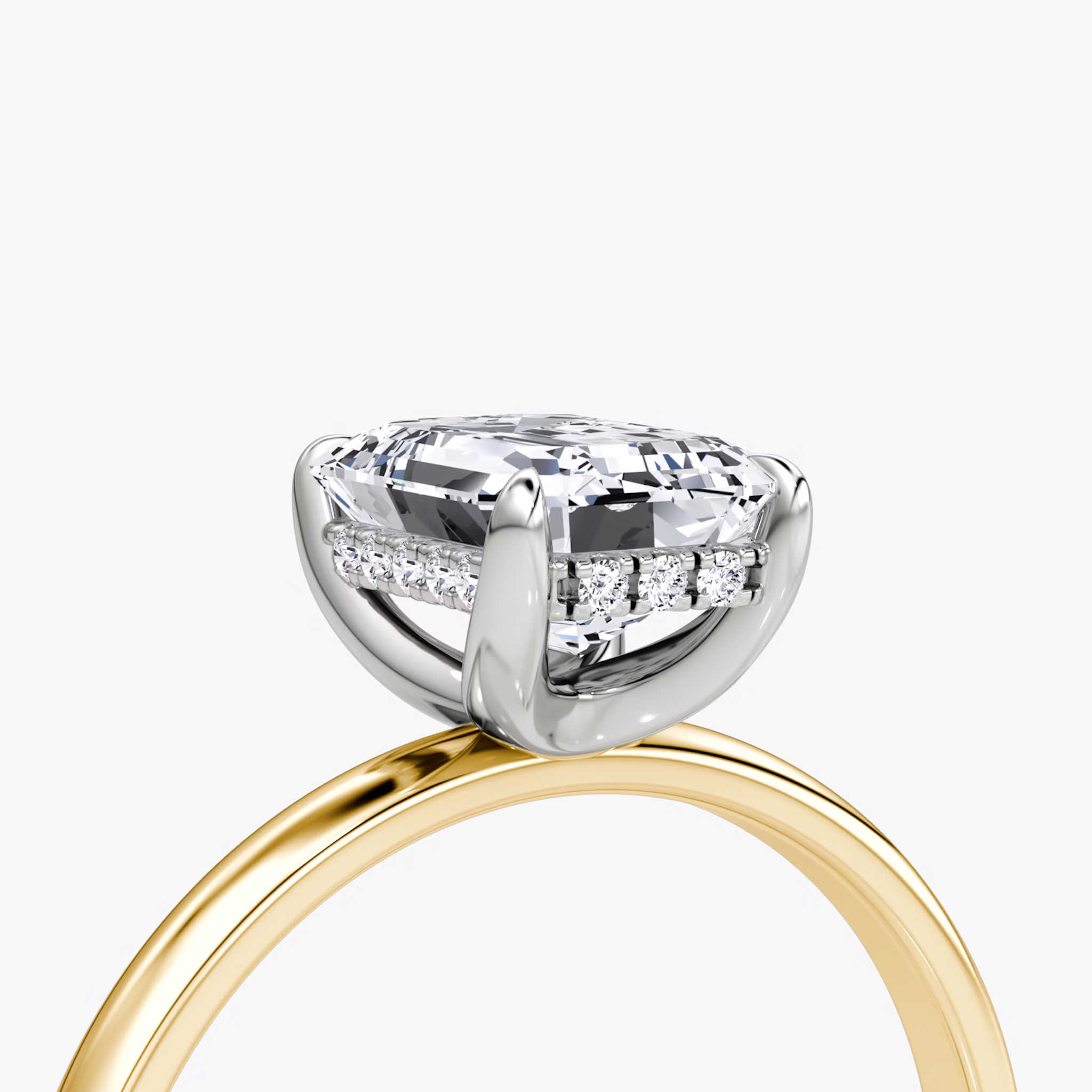 The Classic Hidden Halo | Emerald | 18k | Yellow Gold and Platinum | bandAccent: Plain | bandWidth: large | prongStyle: Plain | diamondOrientation: vertical | caratWeight: other