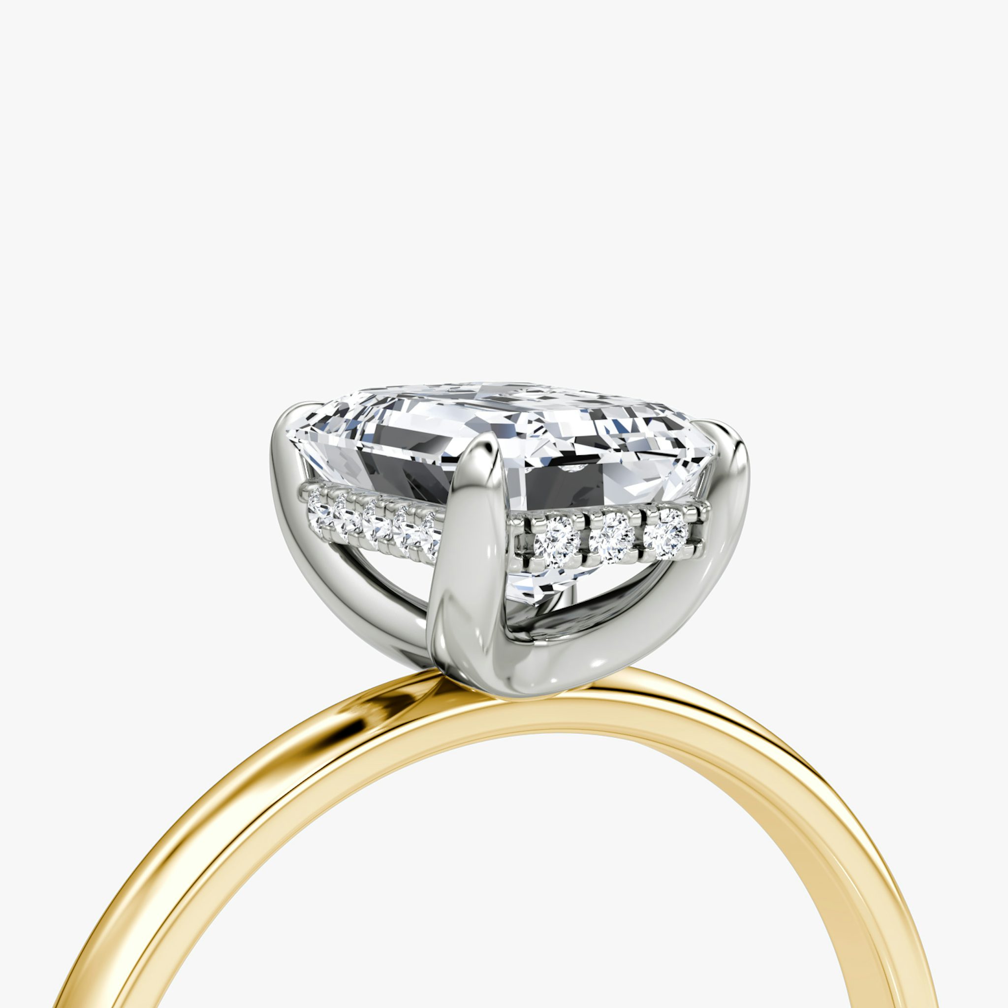 The Classic Hidden Halo | Emerald | 18k | Yellow Gold and Platinum | bandAccent: Plain | bandWidth: large | prongStyle: Plain | diamondOrientation: vertical | caratWeight: other