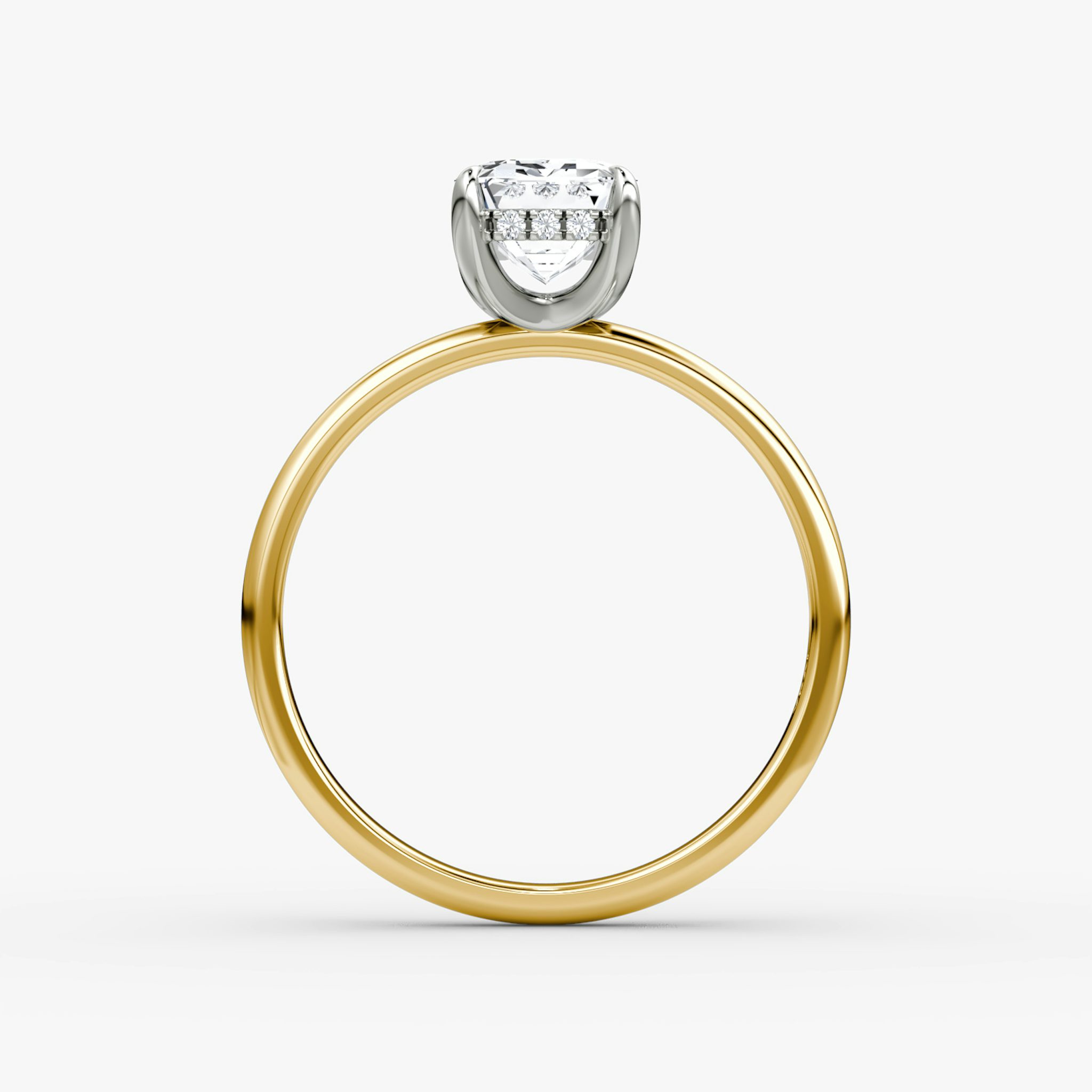 The Classic Hidden Halo | Emerald | 18k | Yellow Gold and Platinum | bandAccent: Plain | bandWidth: large | prongStyle: Plain | diamondOrientation: vertical | caratWeight: other