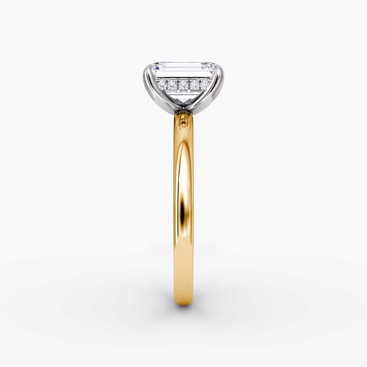 The Classic Hidden Halo | Emerald | 18k | Yellow Gold and Platinum | bandAccent: Plain | bandWidth: large | prongStyle: Plain | diamondOrientation: vertical | caratWeight: other