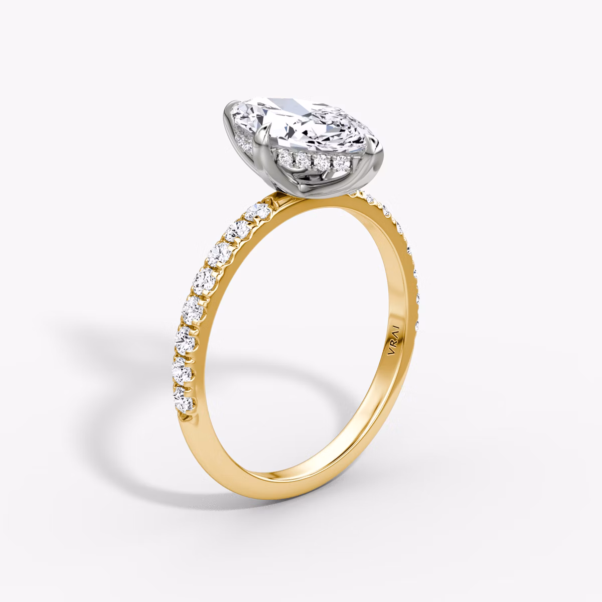 The Classic Hidden Halo | Marquise | 18k | Yellow Gold and Platinum | bandAccent: Pavé | bandWidth: large | prongStyle: Plain | diamondOrientation: vertical | caratWeight: other