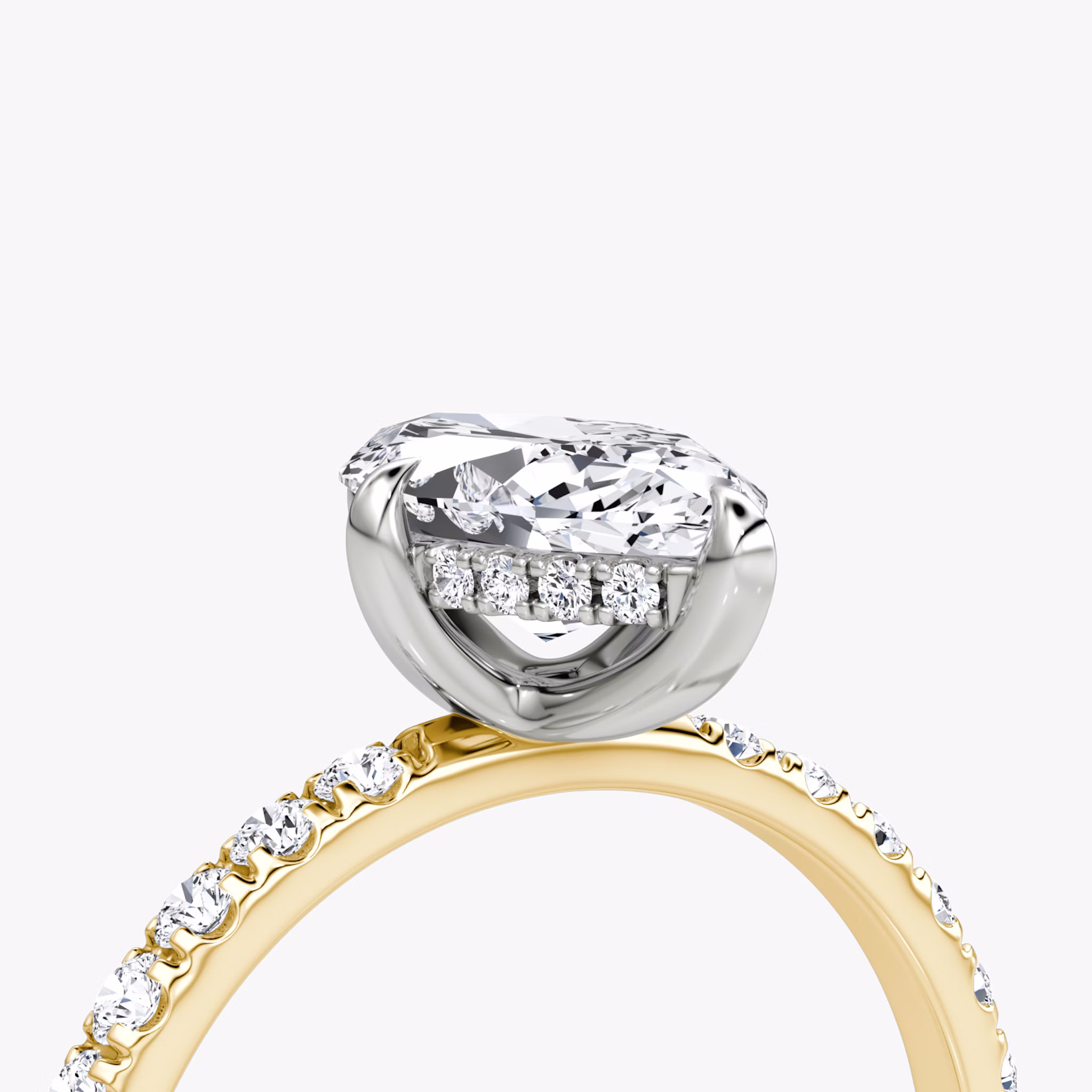 The Classic Hidden Halo | Marquise | 18k | Yellow Gold and Platinum | bandAccent: Pavé | bandWidth: large | prongStyle: Plain | diamondOrientation: vertical | caratWeight: other