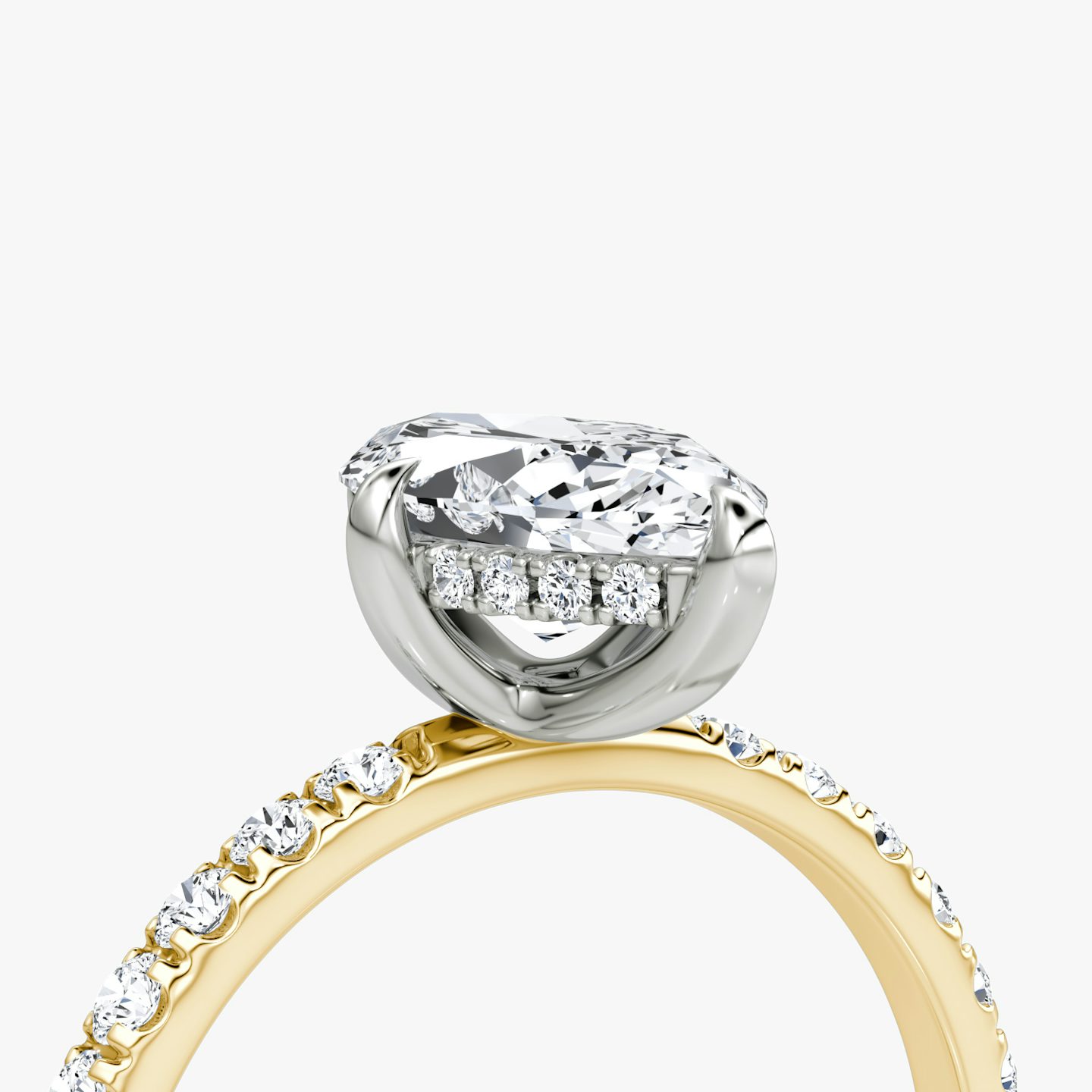 The Classic Hidden Halo | Marquise | 18k | Yellow Gold and Platinum | bandAccent: Pavé | bandWidth: large | prongStyle: Plain | diamondOrientation: vertical | caratWeight: other