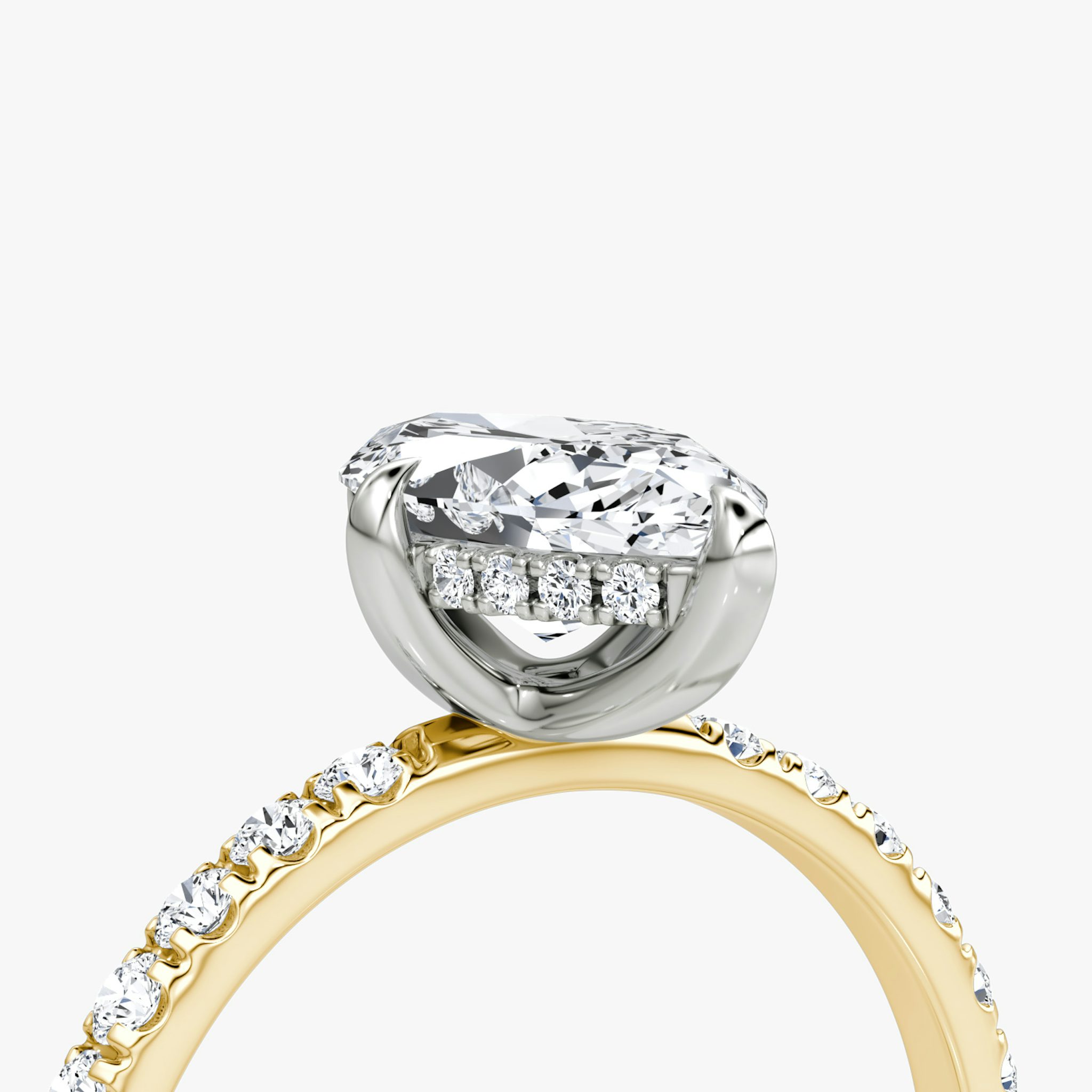 The Classic Hidden Halo | Marquise | 18k | Yellow Gold and Platinum | bandAccent: Pavé | bandWidth: large | prongStyle: Plain | diamondOrientation: vertical | caratWeight: other