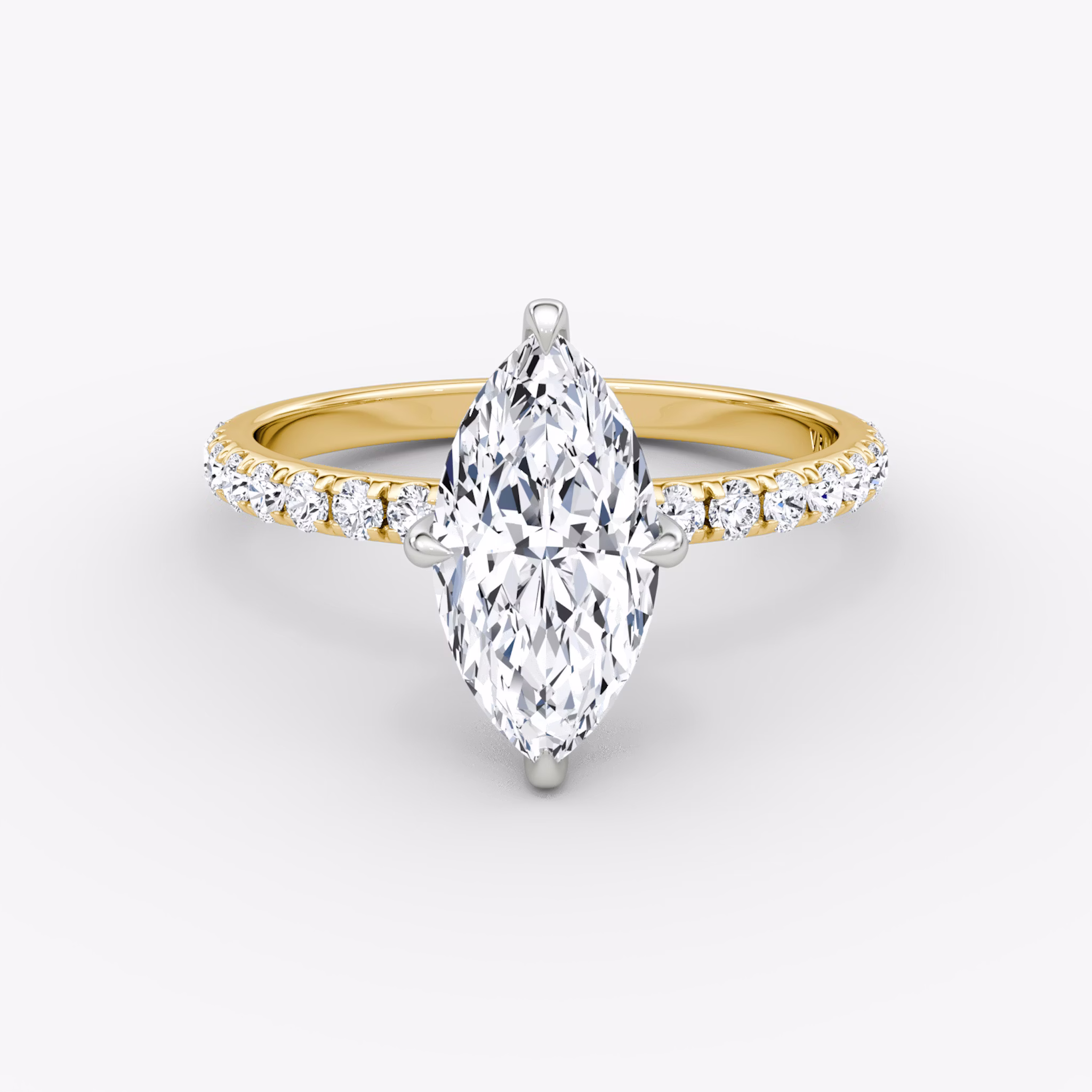 The Classic Hidden Halo | Marquise | 18k | Yellow Gold and Platinum | bandAccent: Pavé | bandWidth: large | prongStyle: Plain | diamondOrientation: vertical | caratWeight: other