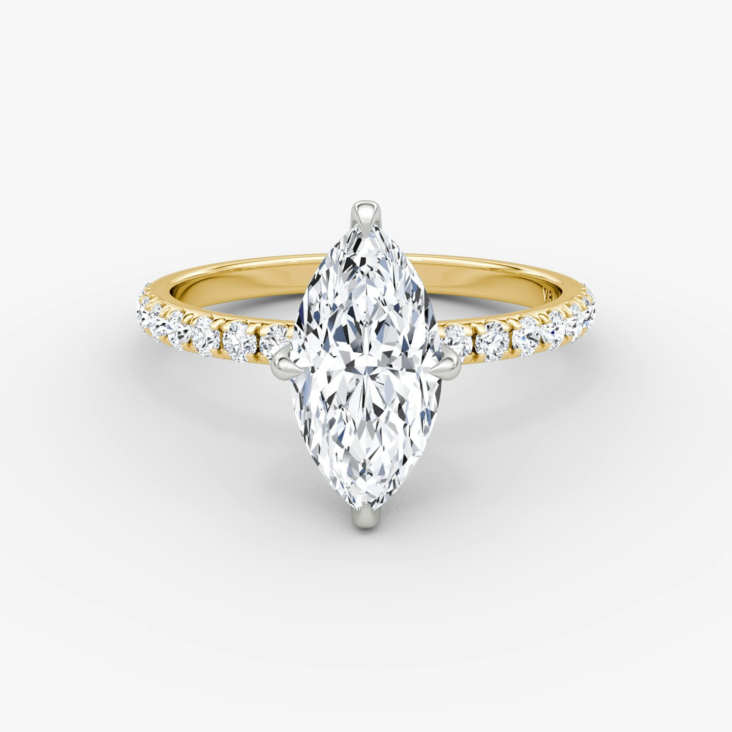 The Classic Hidden Halo | Marquise | 18k | Yellow Gold and Platinum | bandAccent: Pavé | bandWidth: large | prongStyle: Plain | diamondOrientation: vertical | caratWeight: other