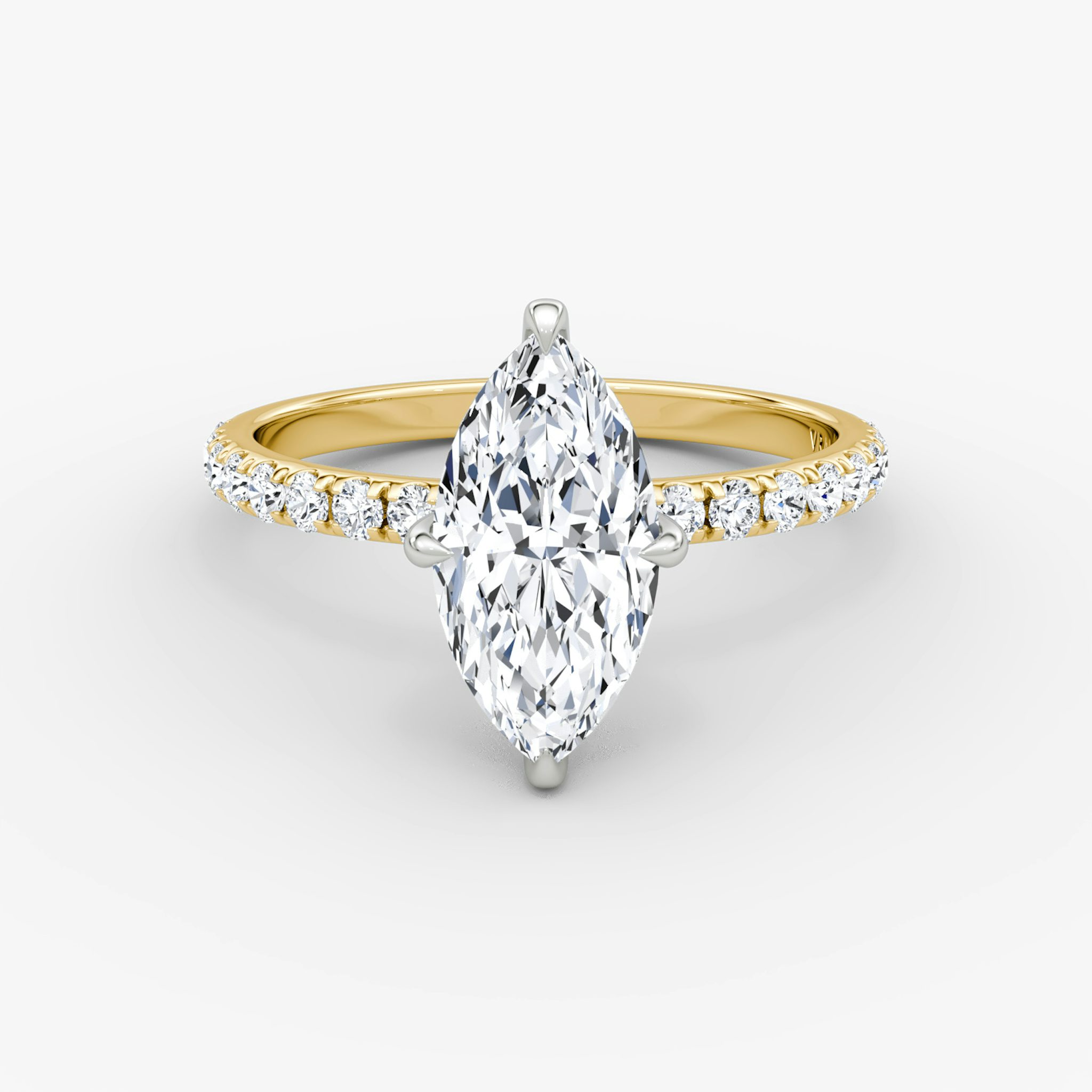 The Classic Hidden Halo | Marquise | 18k | Yellow Gold and Platinum | bandAccent: Pavé | bandWidth: large | prongStyle: Plain | diamondOrientation: vertical | caratWeight: other