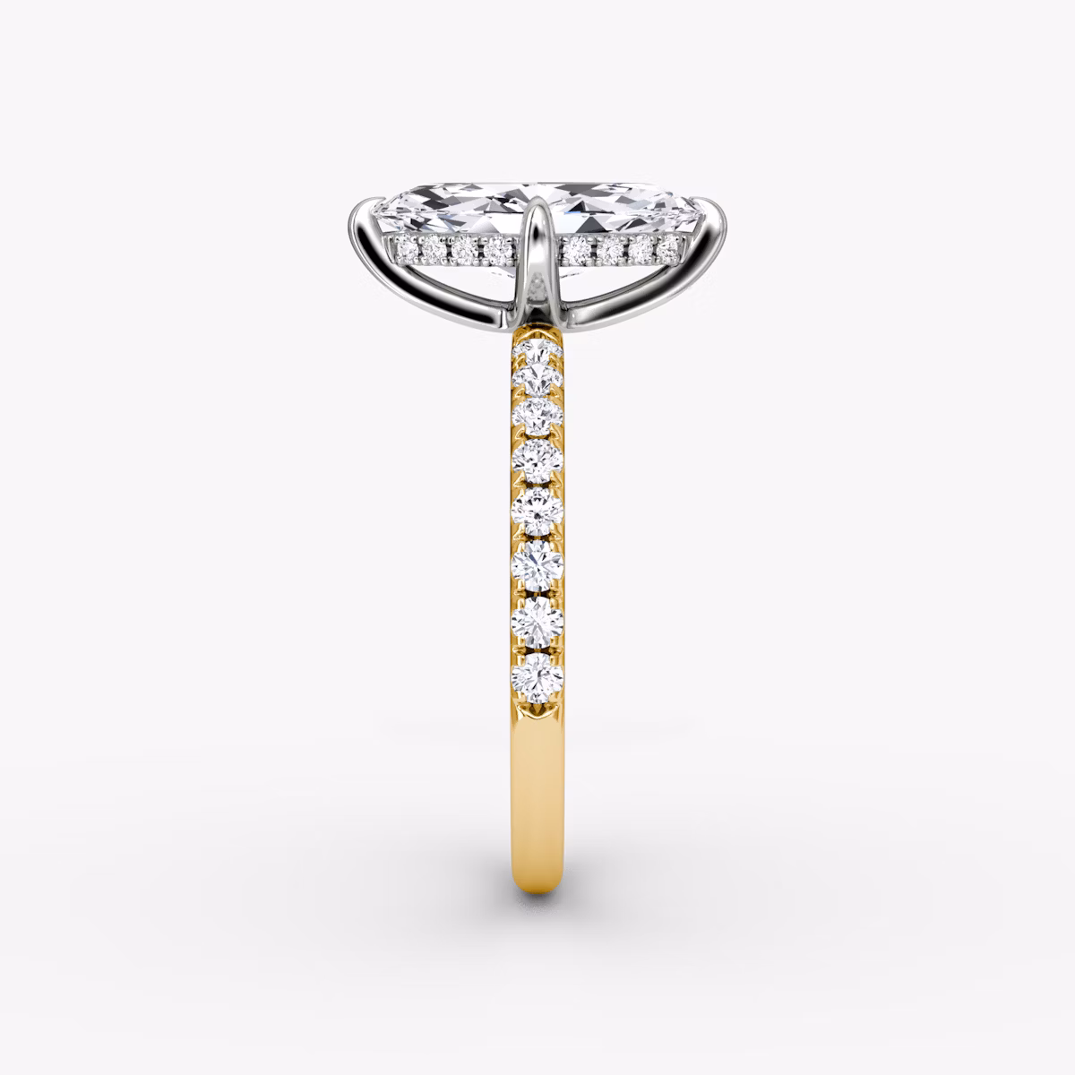 The Classic Hidden Halo | Marquise | 18k | Yellow Gold and Platinum | bandAccent: Pavé | bandWidth: large | prongStyle: Plain | diamondOrientation: vertical | caratWeight: other