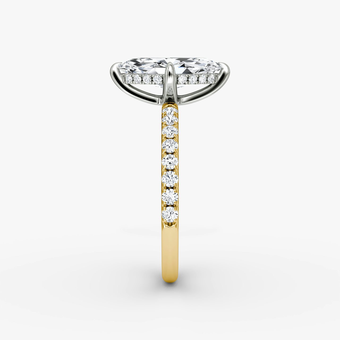 The Classic Hidden Halo | Marquise | 18k | Yellow Gold and Platinum | bandAccent: Pavé | bandWidth: large | prongStyle: Plain | diamondOrientation: vertical | caratWeight: other