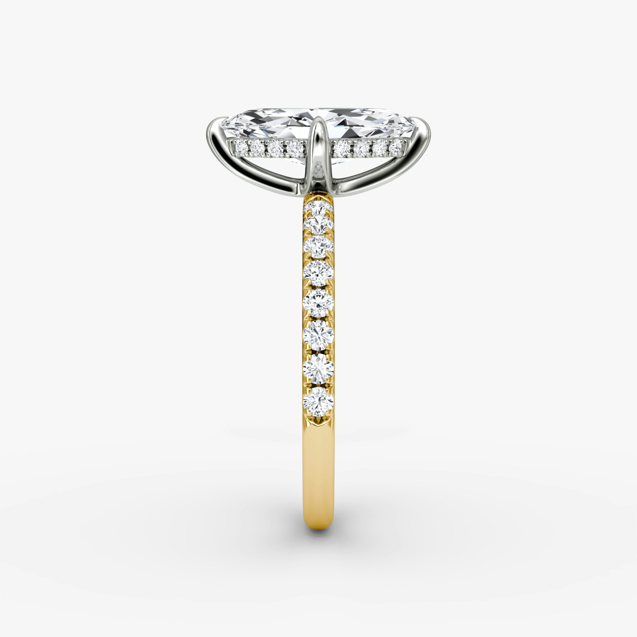 The Classic Hidden Halo | Marquise | 18k | Yellow Gold and Platinum | bandAccent: Pavé | bandWidth: large | prongStyle: Plain | diamondOrientation: vertical | caratWeight: other