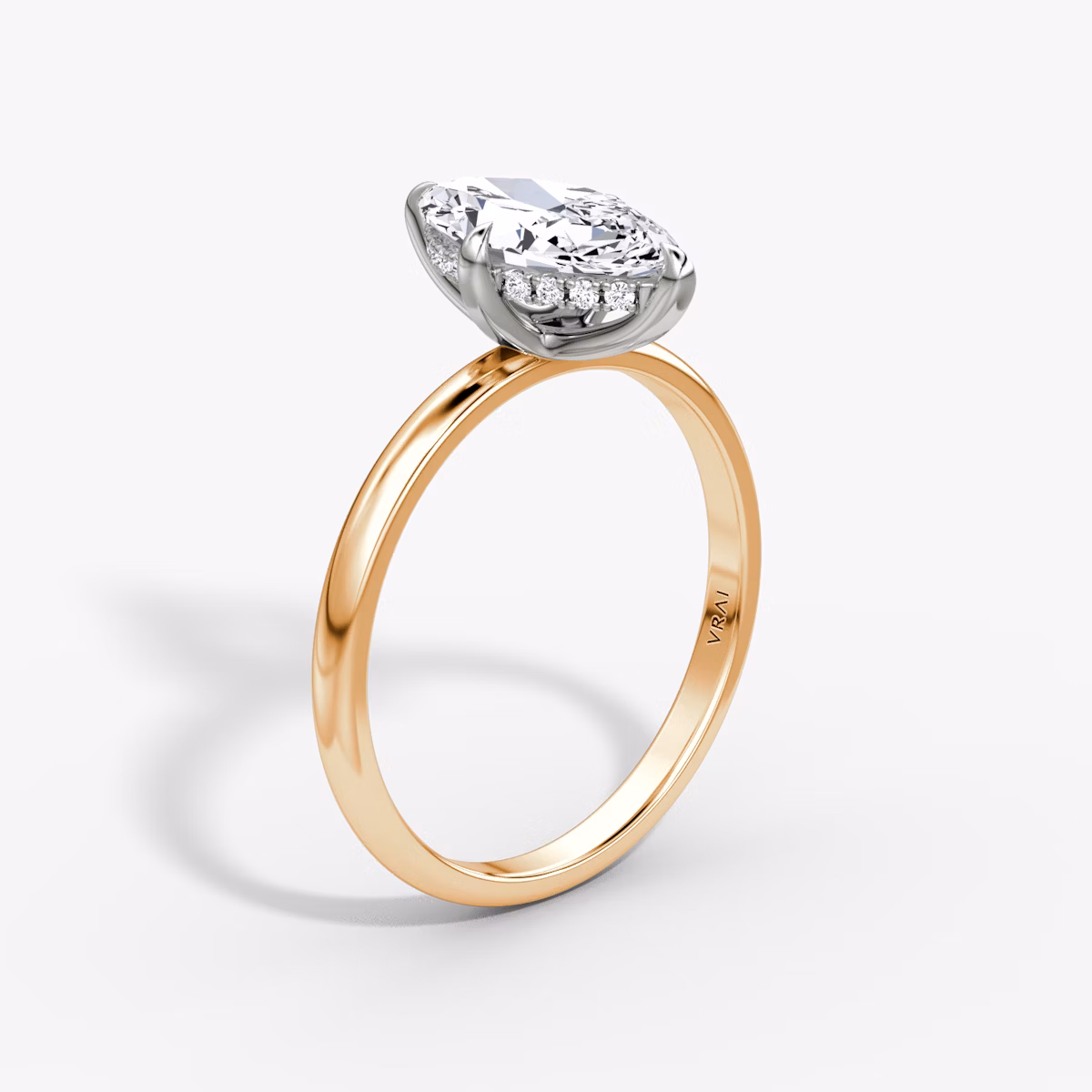 The Classic Hidden Halo | Marquise | 14k | Rose Gold and Platinum | bandAccent: Plain | bandWidth: large | prongStyle: Plain | diamondOrientation: vertical | caratWeight: other