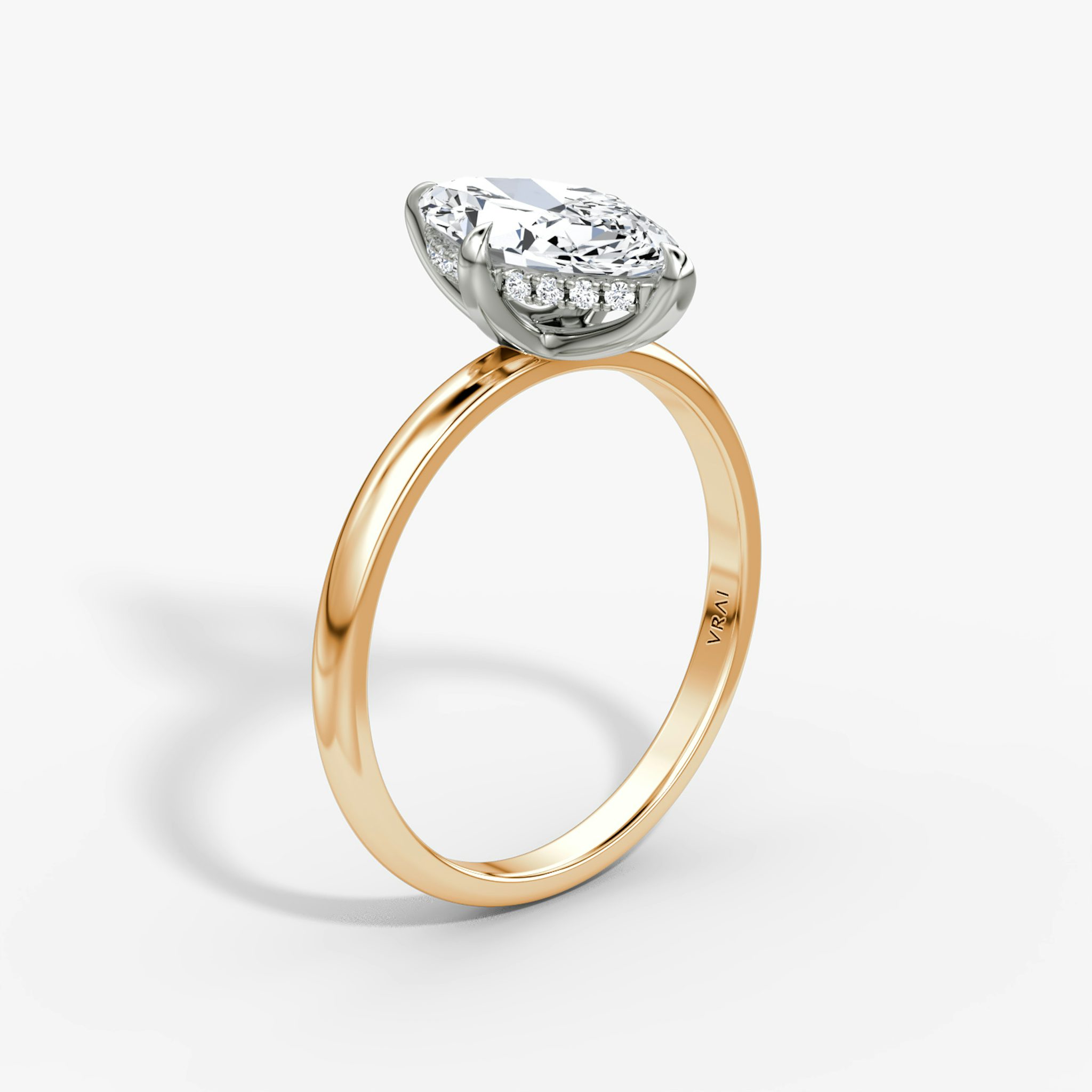 The Classic Hidden Halo | Marquise | 14k | Rose Gold and Platinum | bandAccent: Plain | bandWidth: large | prongStyle: Plain | diamondOrientation: vertical | caratWeight: other