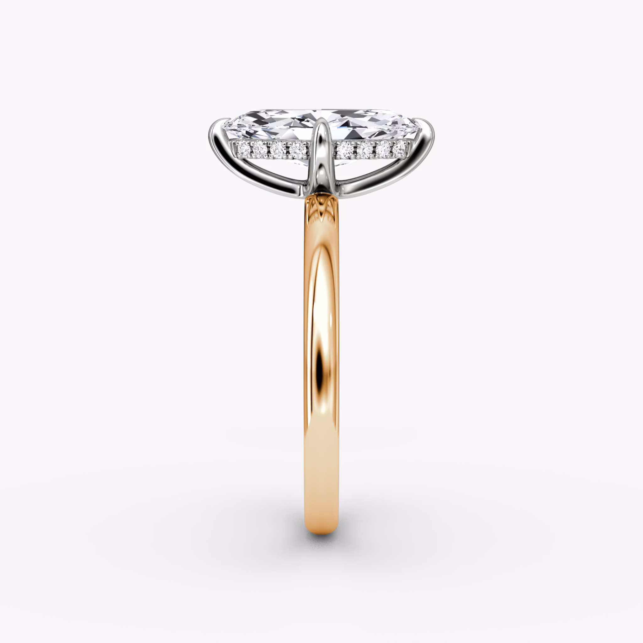 The Classic Hidden Halo | Marquise | 14k | Rose Gold and Platinum | bandAccent: Plain | bandWidth: large | prongStyle: Plain | diamondOrientation: vertical | caratWeight: other