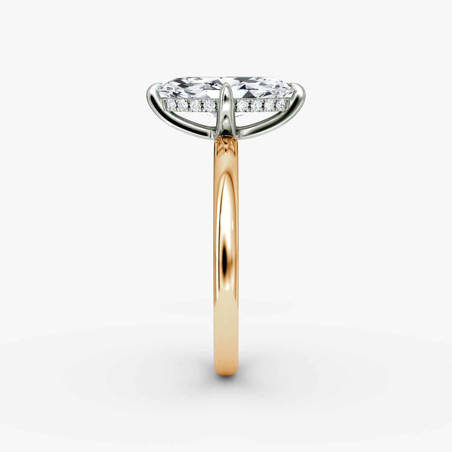 The Classic Hidden Halo | Marquise | 14k | Rose Gold and Platinum | bandAccent: Plain | bandWidth: large | prongStyle: Plain | diamondOrientation: vertical | caratWeight: other