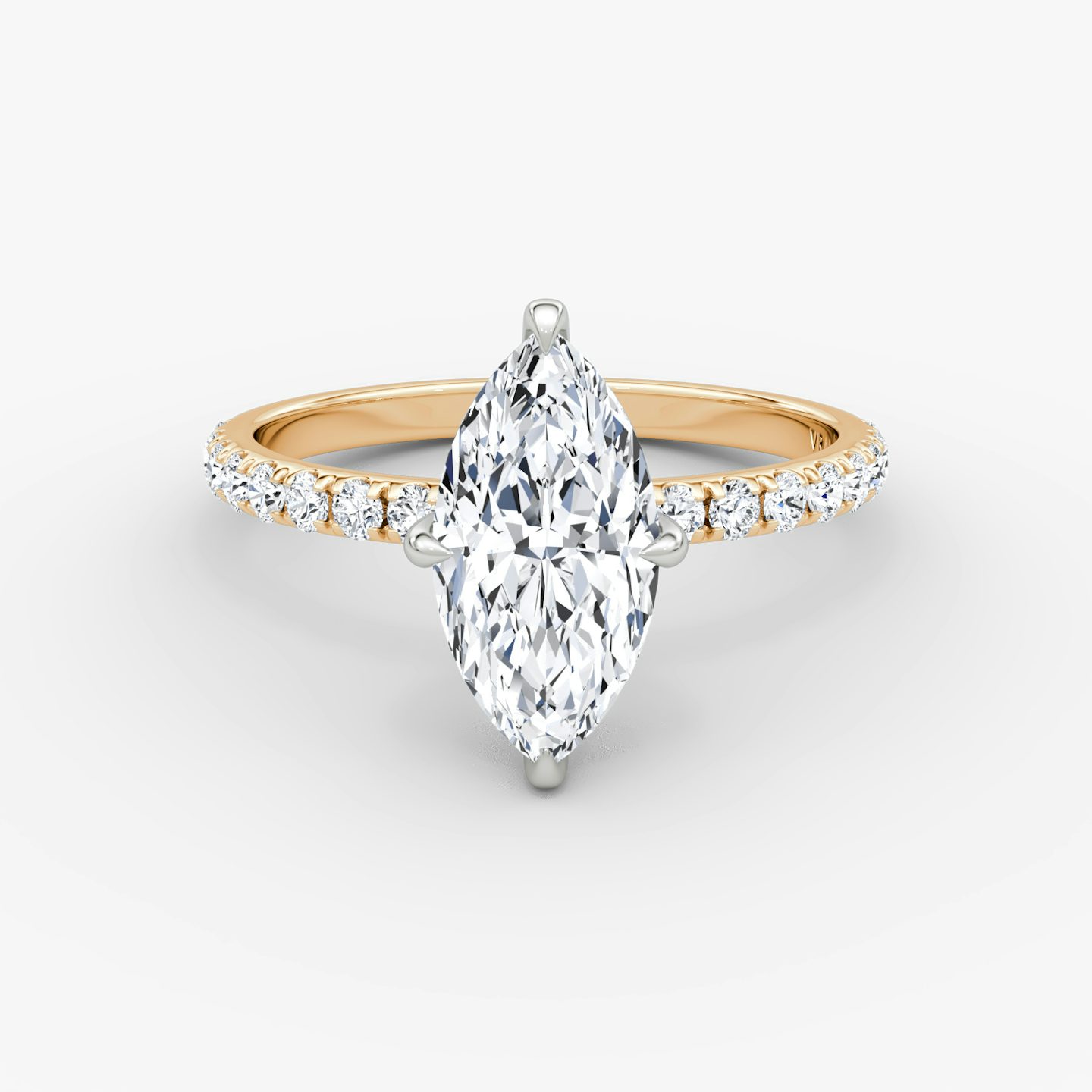 The Classic Hidden Halo | Marquise | 14k | Rose Gold and Platinum | bandAccent: Pavé | bandWidth: large | prongStyle: Plain | diamondOrientation: vertical | caratWeight: other