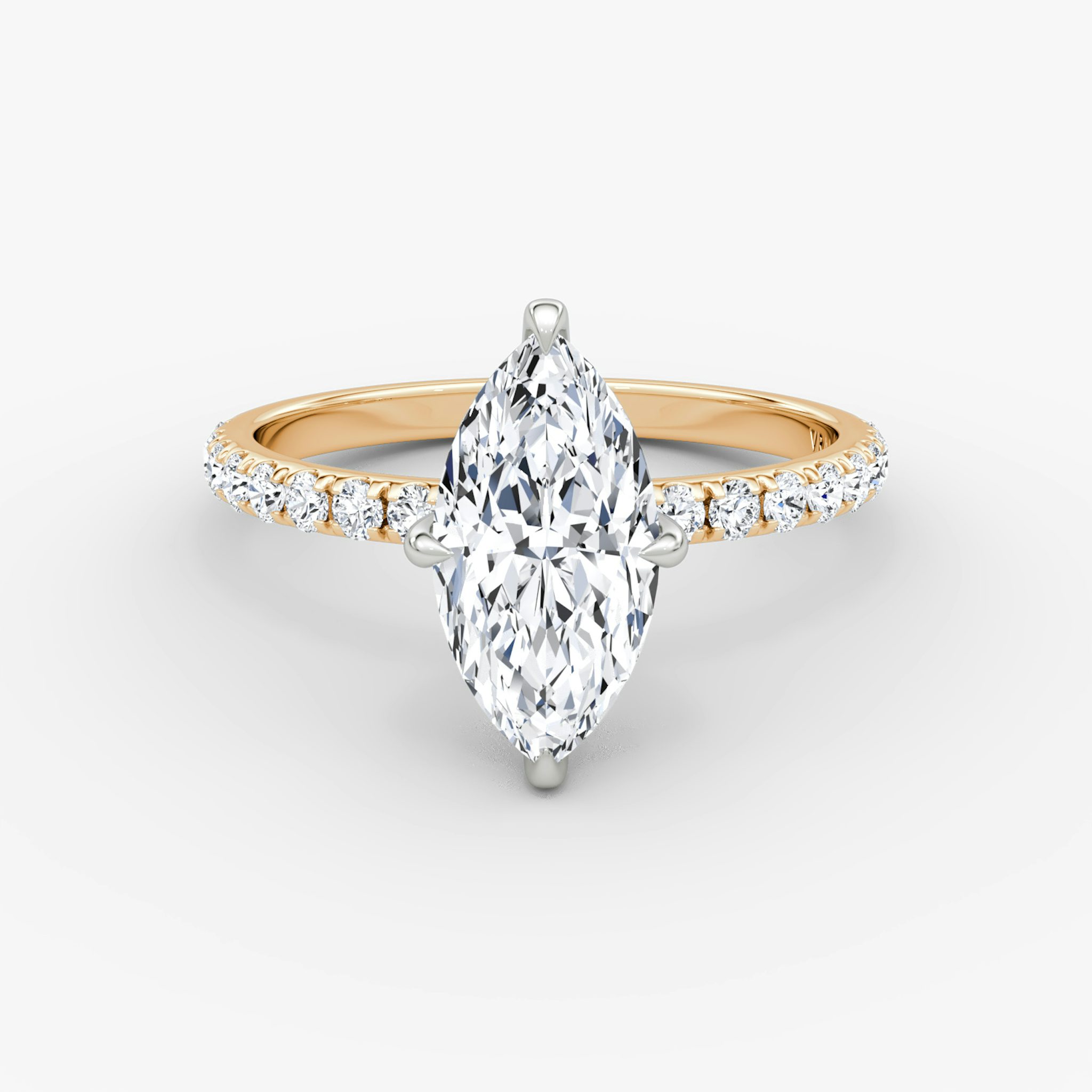 The Classic Hidden Halo | Marquise | 14k | Rose Gold and Platinum | bandAccent: Pavé | bandWidth: large | prongStyle: Plain | diamondOrientation: vertical | caratWeight: other