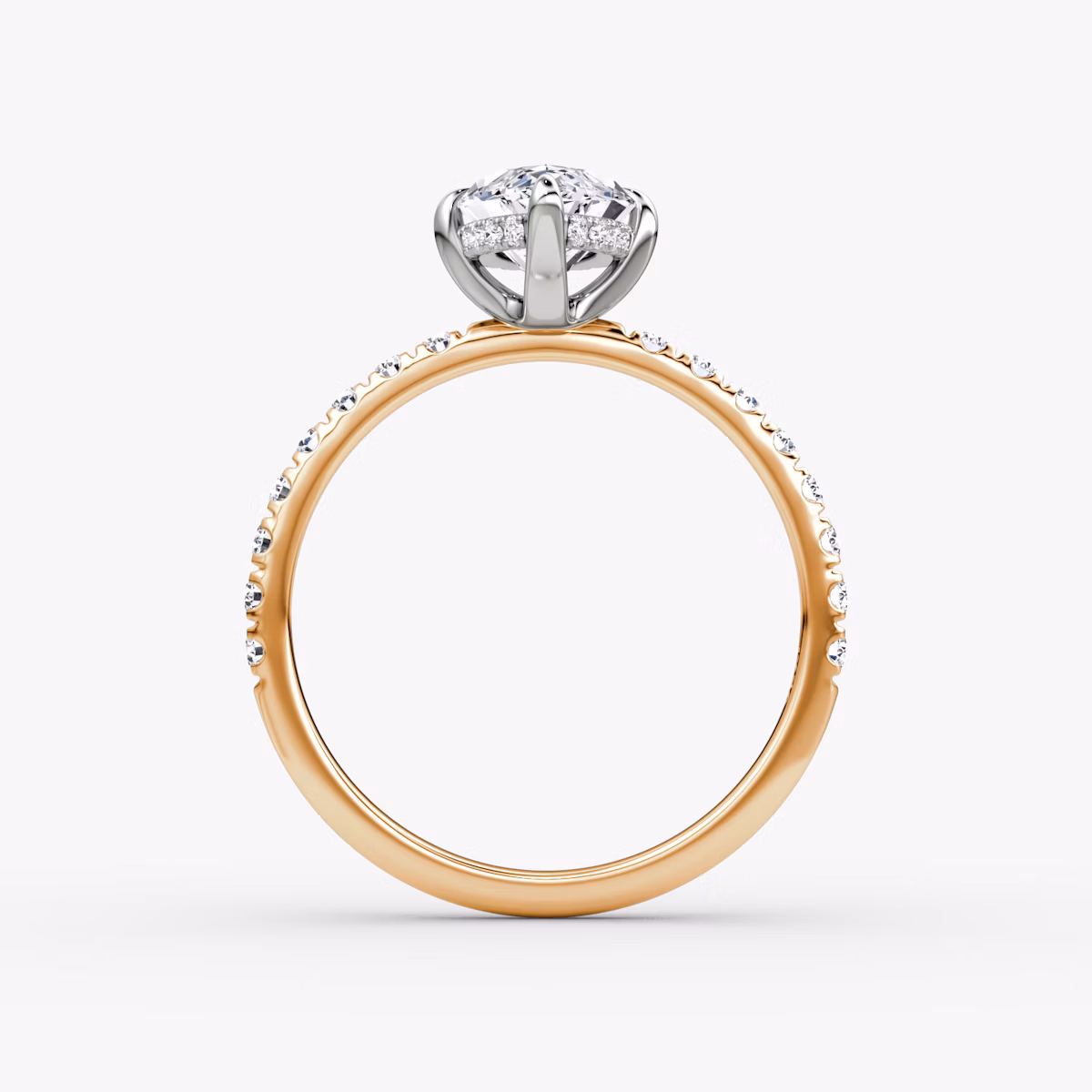 The Classic Hidden Halo | Marquise | 14k | Rose Gold and Platinum | bandAccent: Pavé | bandWidth: large | prongStyle: Plain | diamondOrientation: vertical | caratWeight: other