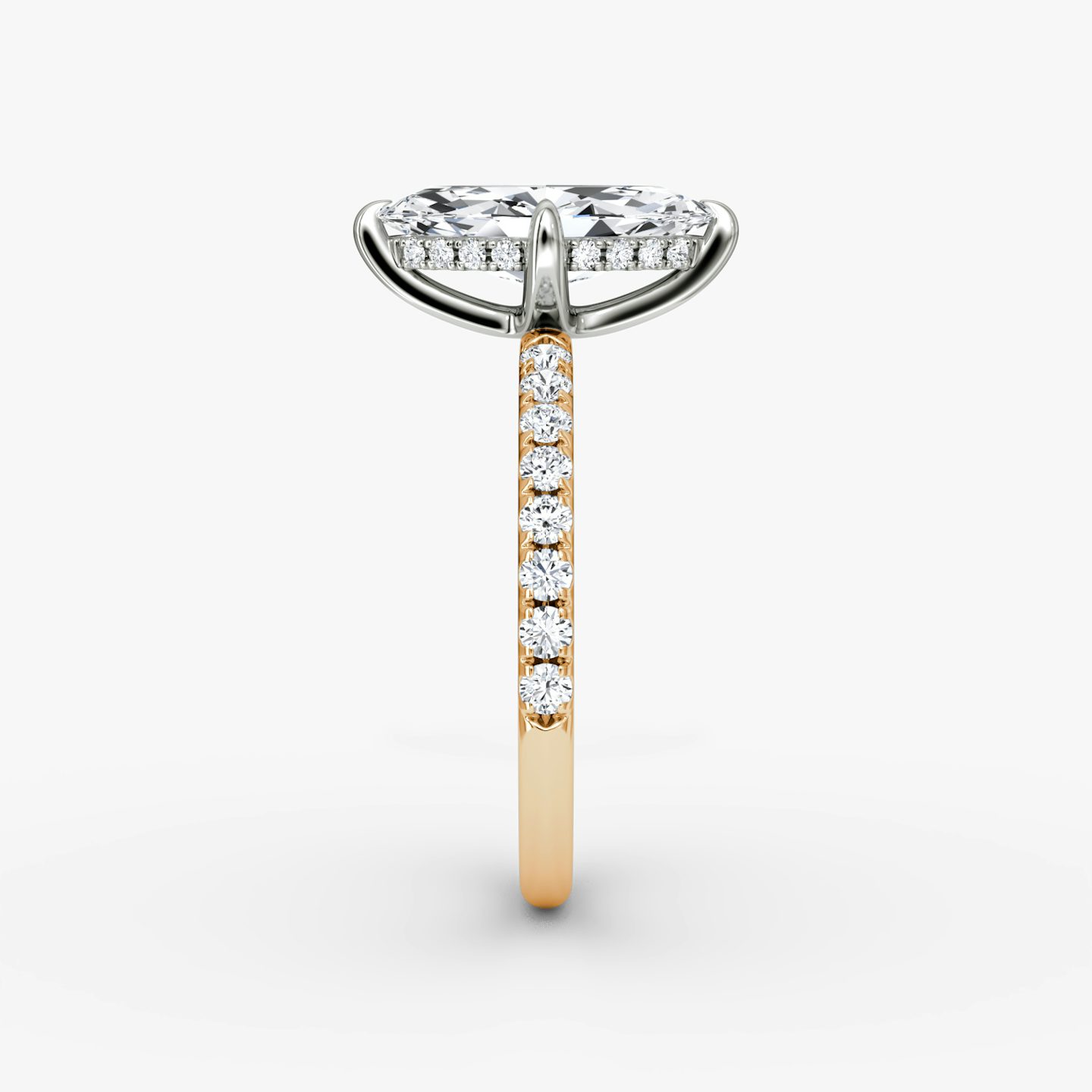 The Classic Hidden Halo | Marquise | 14k | Rose Gold and Platinum | bandAccent: Pavé | bandWidth: large | prongStyle: Plain | diamondOrientation: vertical | caratWeight: other