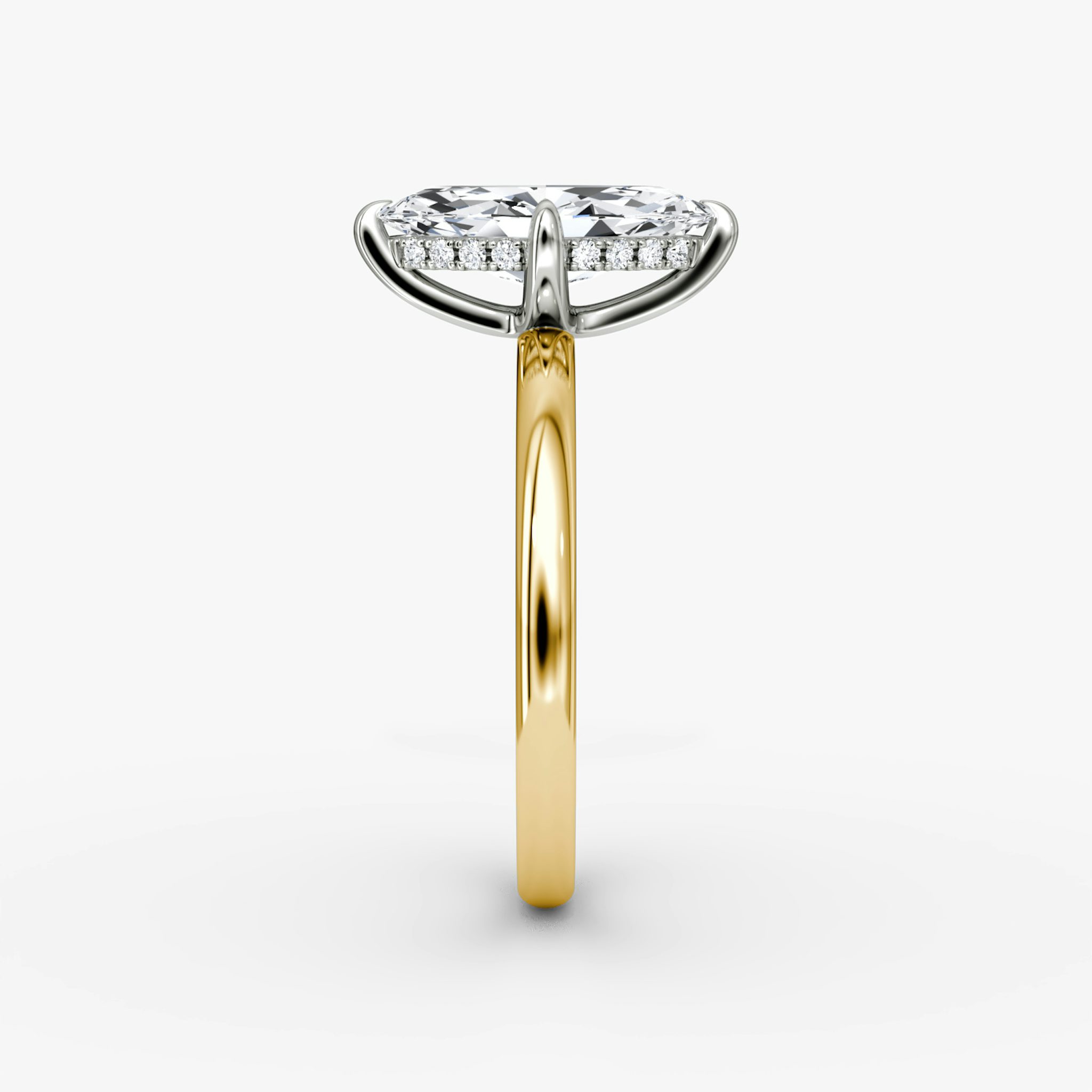 The Classic Hidden Halo | Marquise | 18k | Yellow Gold and Platinum | bandAccent: Plain | bandWidth: large | prongStyle: Plain | diamondOrientation: vertical | caratWeight: other