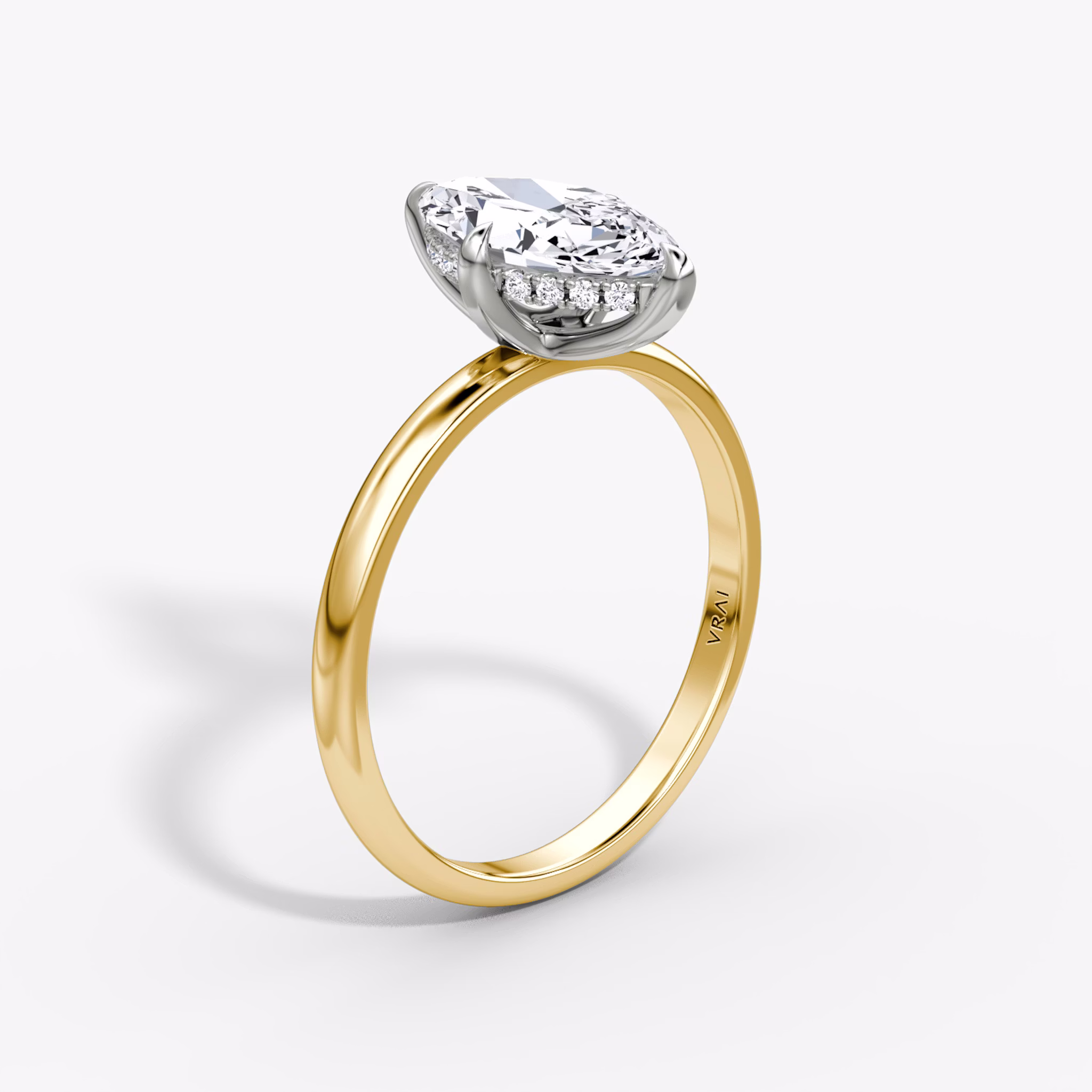 The Classic Hidden Halo | Marquise | 18k | Yellow Gold and Platinum | bandAccent: Plain | bandWidth: large | prongStyle: Plain | diamondOrientation: vertical | caratWeight: other