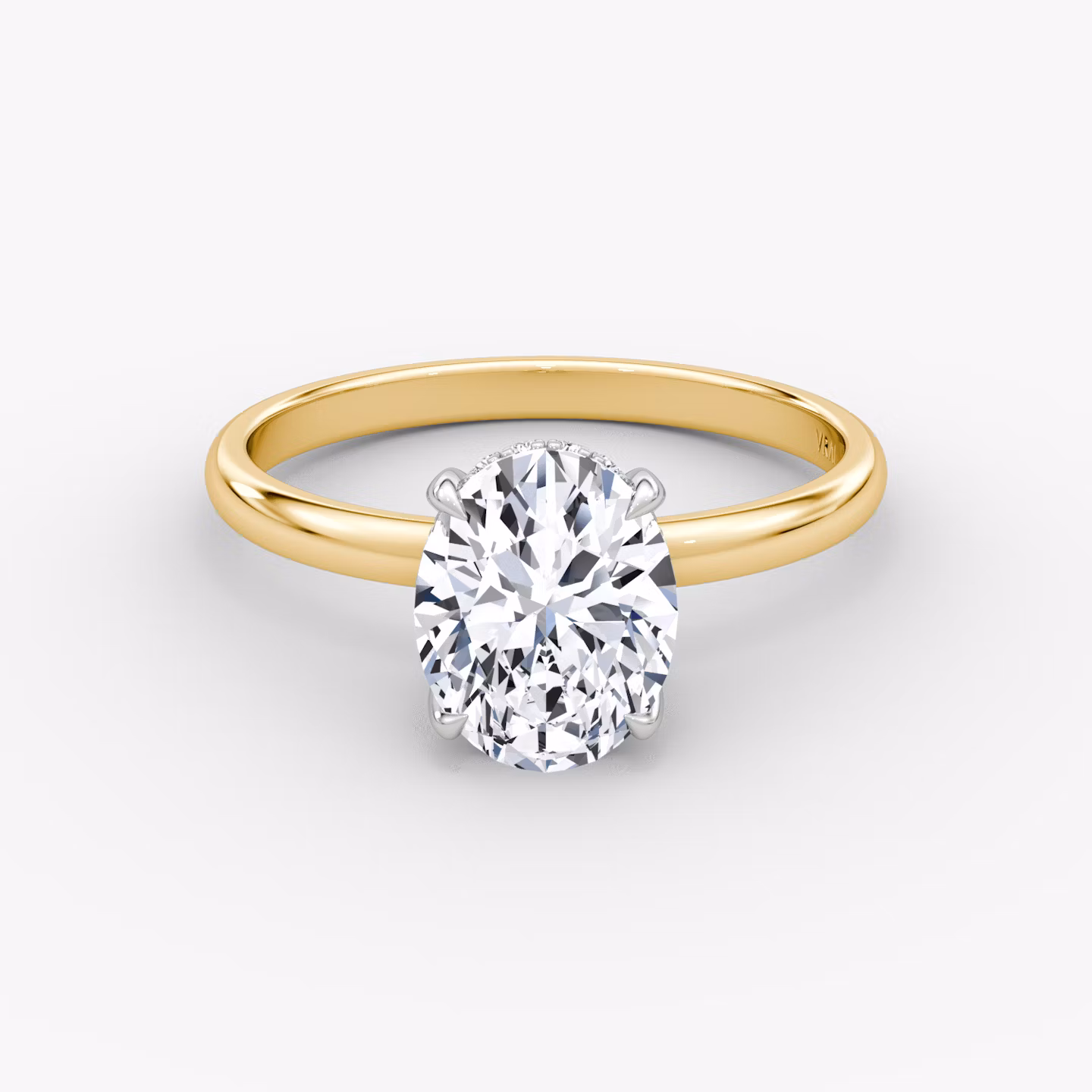 The Classic Hidden Halo | Oval | 18k | Yellow Gold and Platinum | bandAccent: Plain | bandWidth: large | prongStyle: Plain | diamondOrientation: vertical | caratWeight: other
