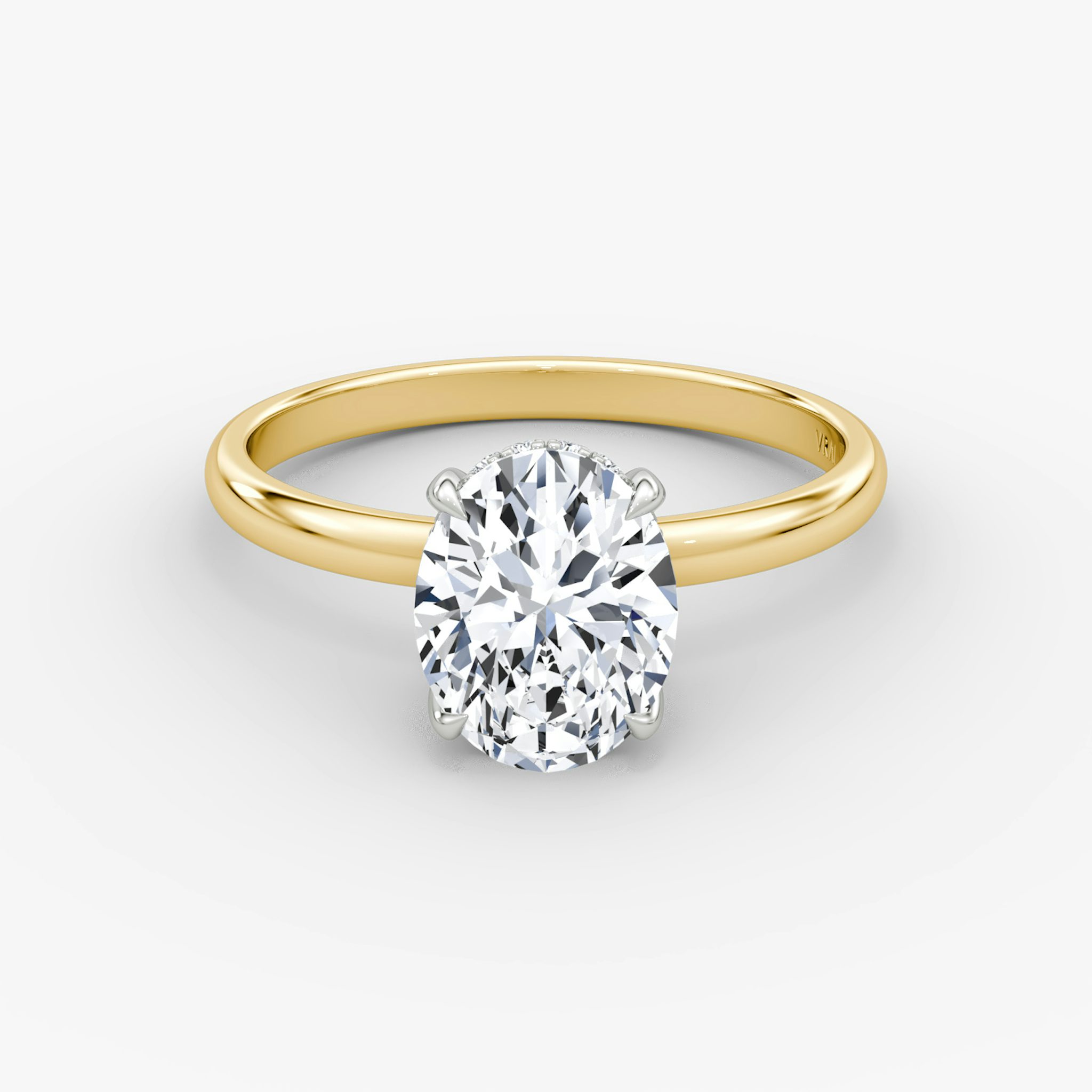 The Classic Hidden Halo | Oval | 18k | Yellow Gold and Platinum | bandAccent: Plain | bandWidth: large | prongStyle: Plain | diamondOrientation: vertical | caratWeight: other