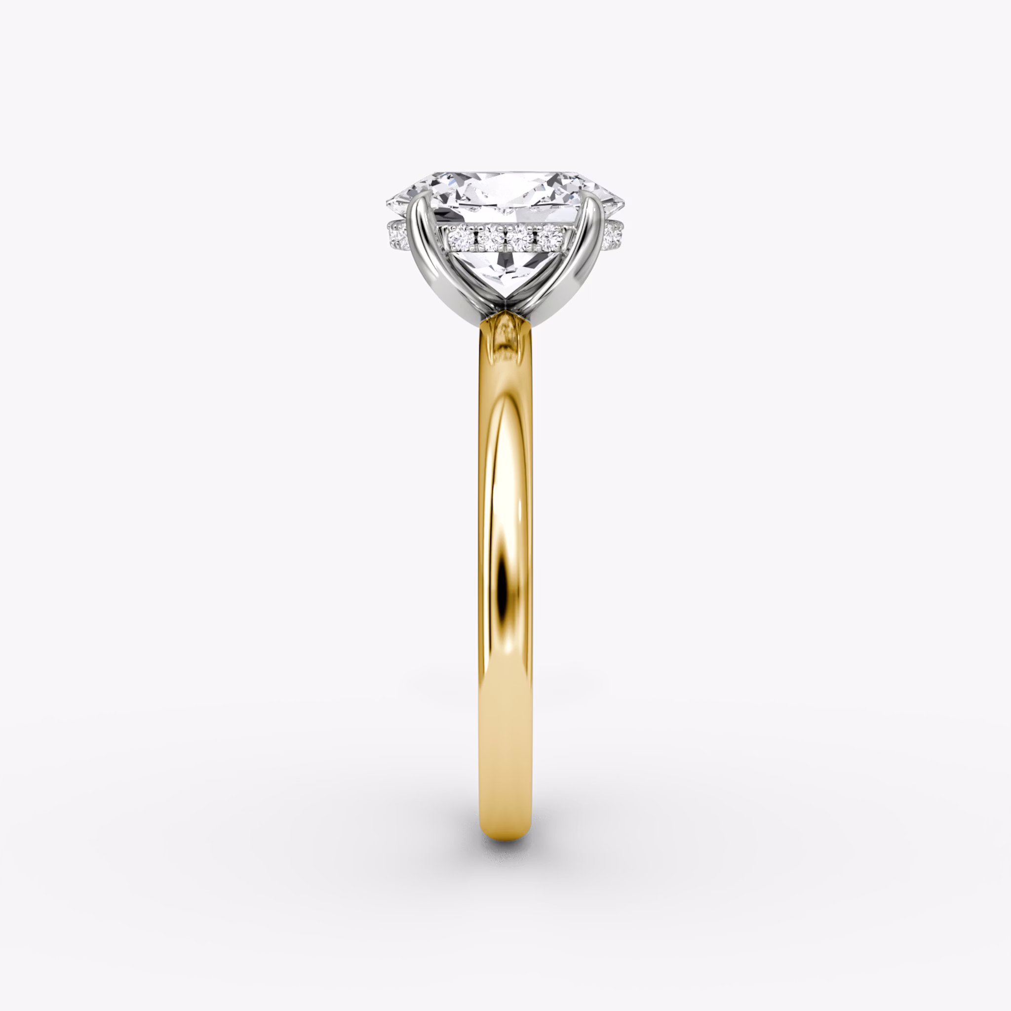 The Classic Hidden Halo | Oval | 18k | Yellow Gold and Platinum | bandAccent: Plain | bandWidth: large | prongStyle: Plain | diamondOrientation: vertical | caratWeight: other