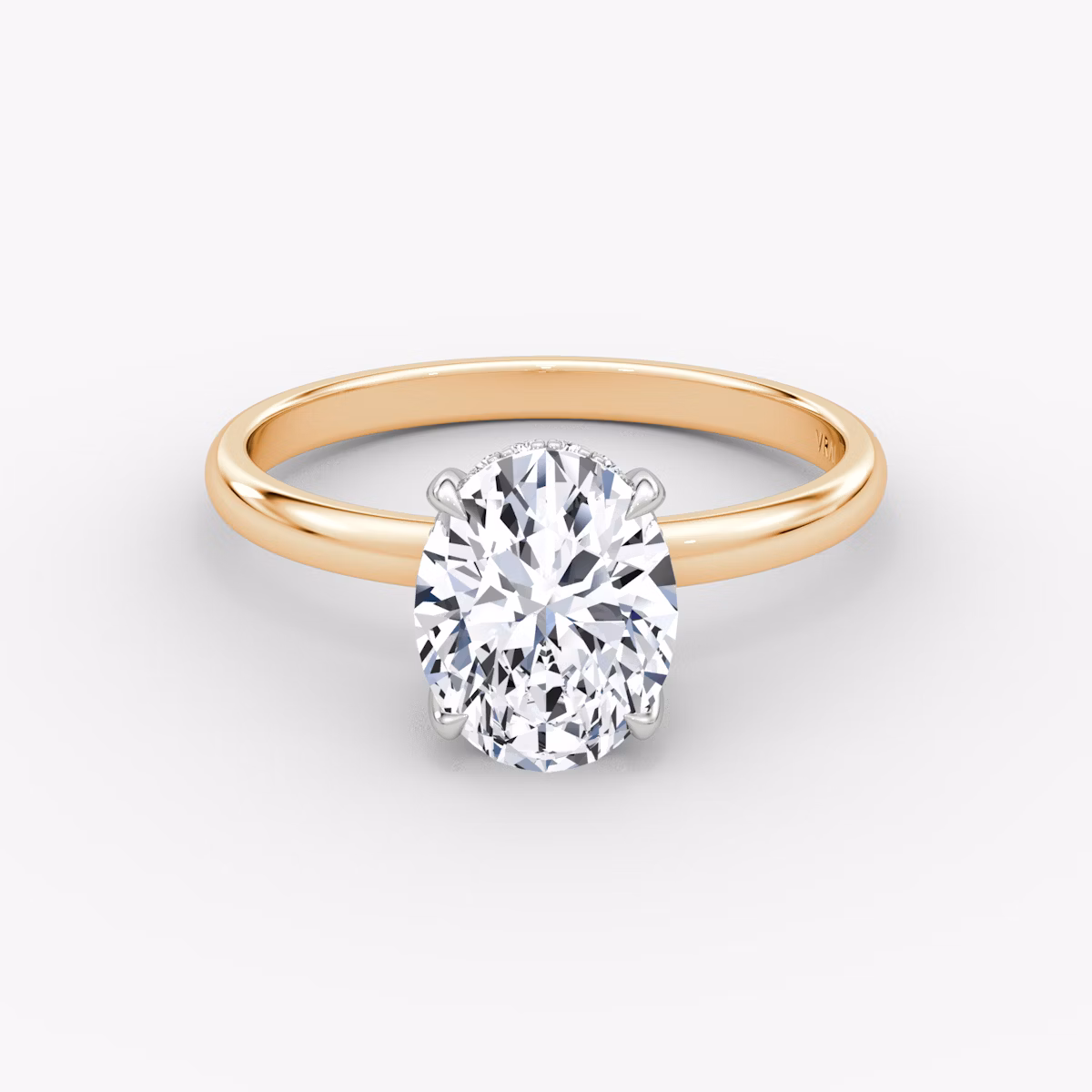 The Classic Hidden Halo | Oval | 14k | Rose Gold and Platinum | bandAccent: Plain | bandWidth: large | prongStyle: Plain | diamondOrientation: vertical | caratWeight: other