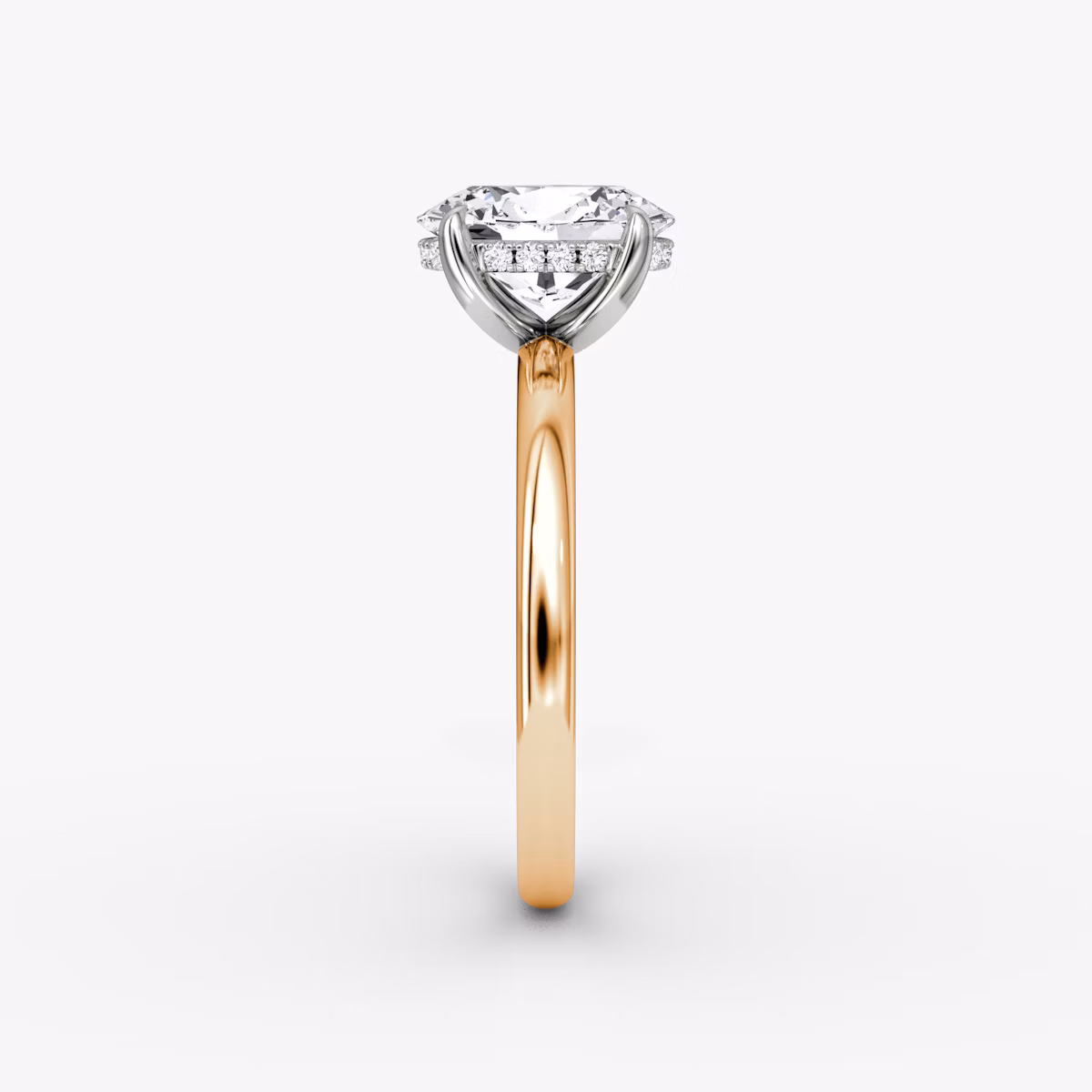 The Classic Hidden Halo | Oval | 14k | Rose Gold and Platinum | bandAccent: Plain | bandWidth: large | prongStyle: Plain | diamondOrientation: vertical | caratWeight: other