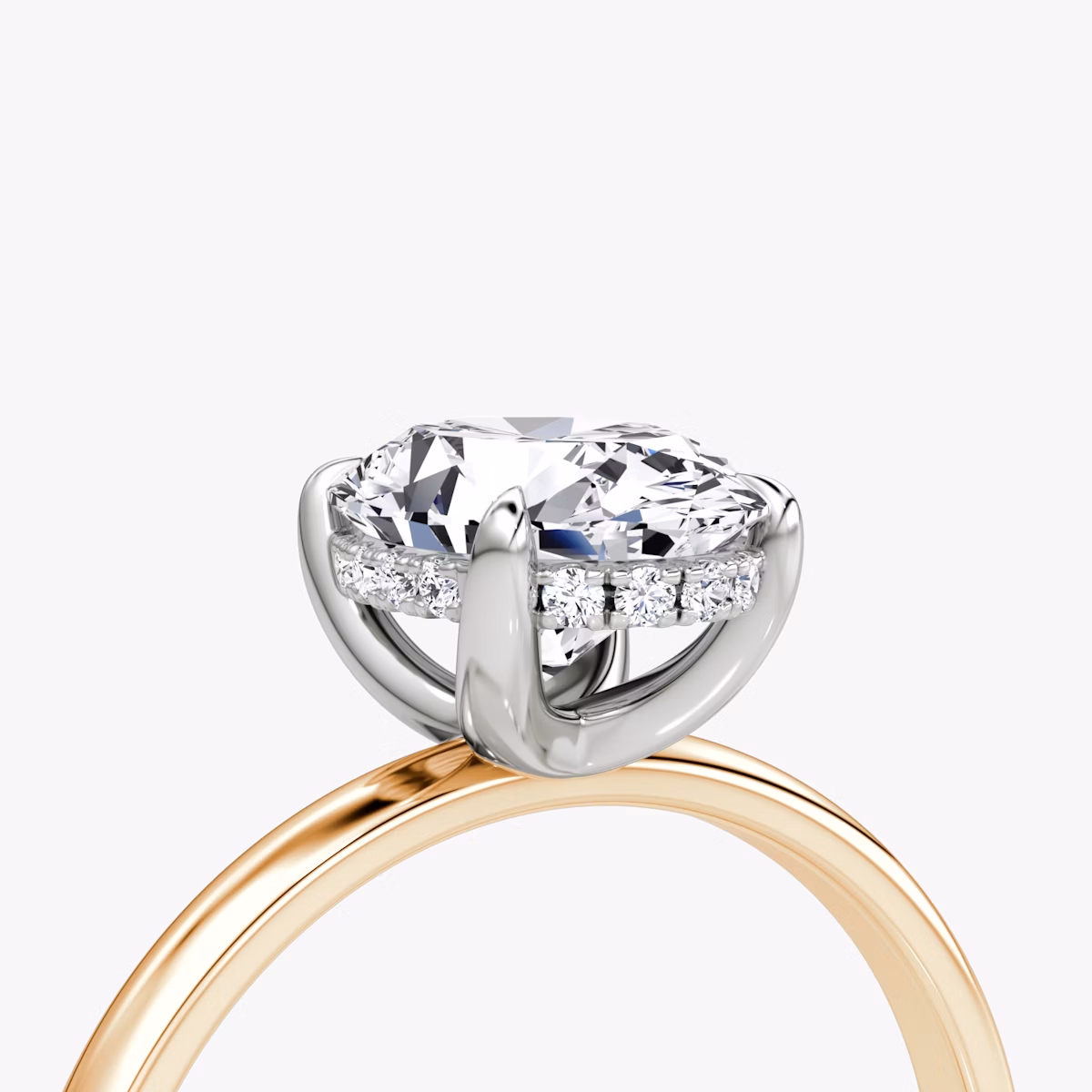 The Classic Hidden Halo | Oval | 14k | Rose Gold and Platinum | bandAccent: Plain | bandWidth: large | prongStyle: Plain | diamondOrientation: vertical | caratWeight: other