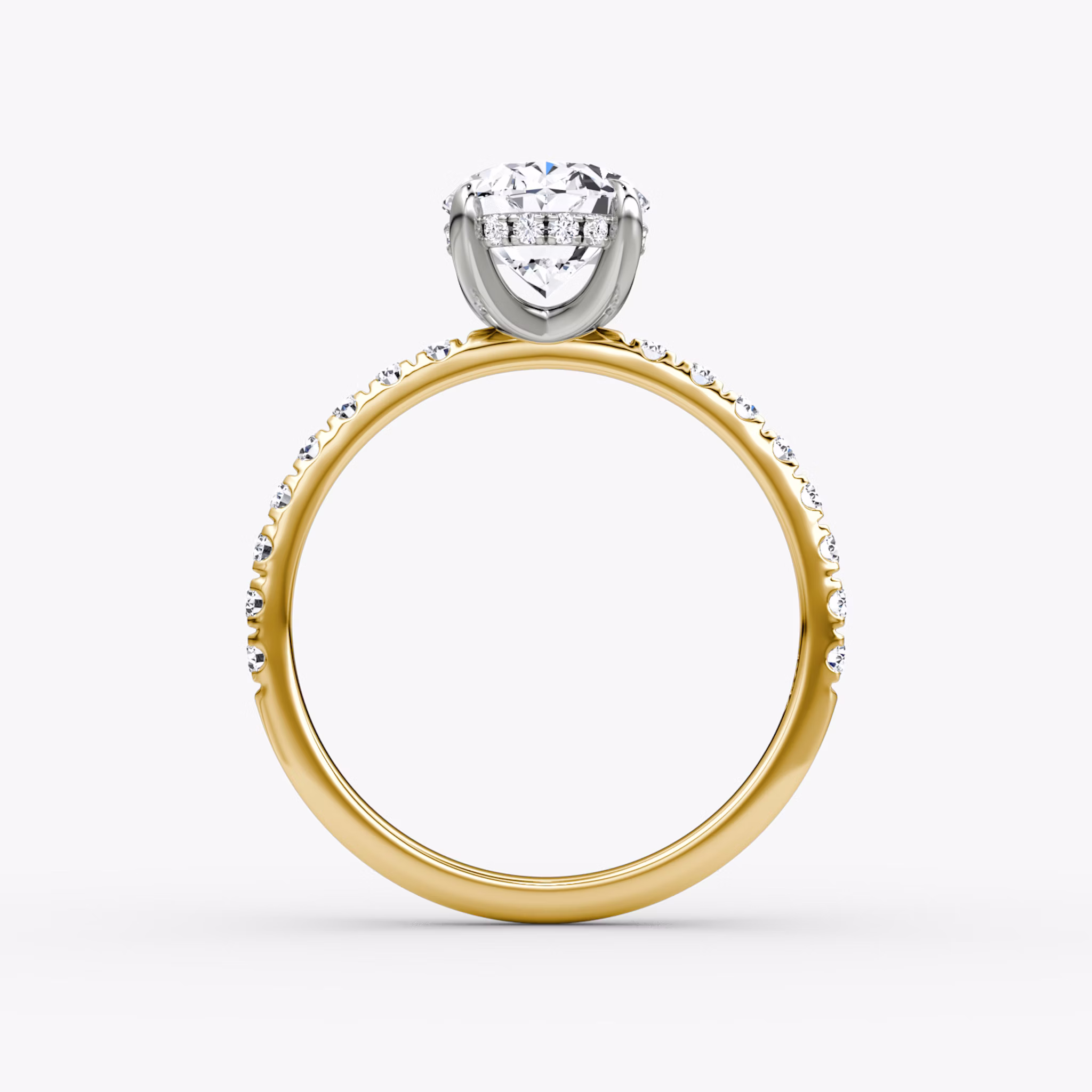 The Classic Hidden Halo | Oval | 18k | Yellow Gold and Platinum | bandAccent: Pavé | bandWidth: large | prongStyle: Plain | diamondOrientation: vertical | caratWeight: other
