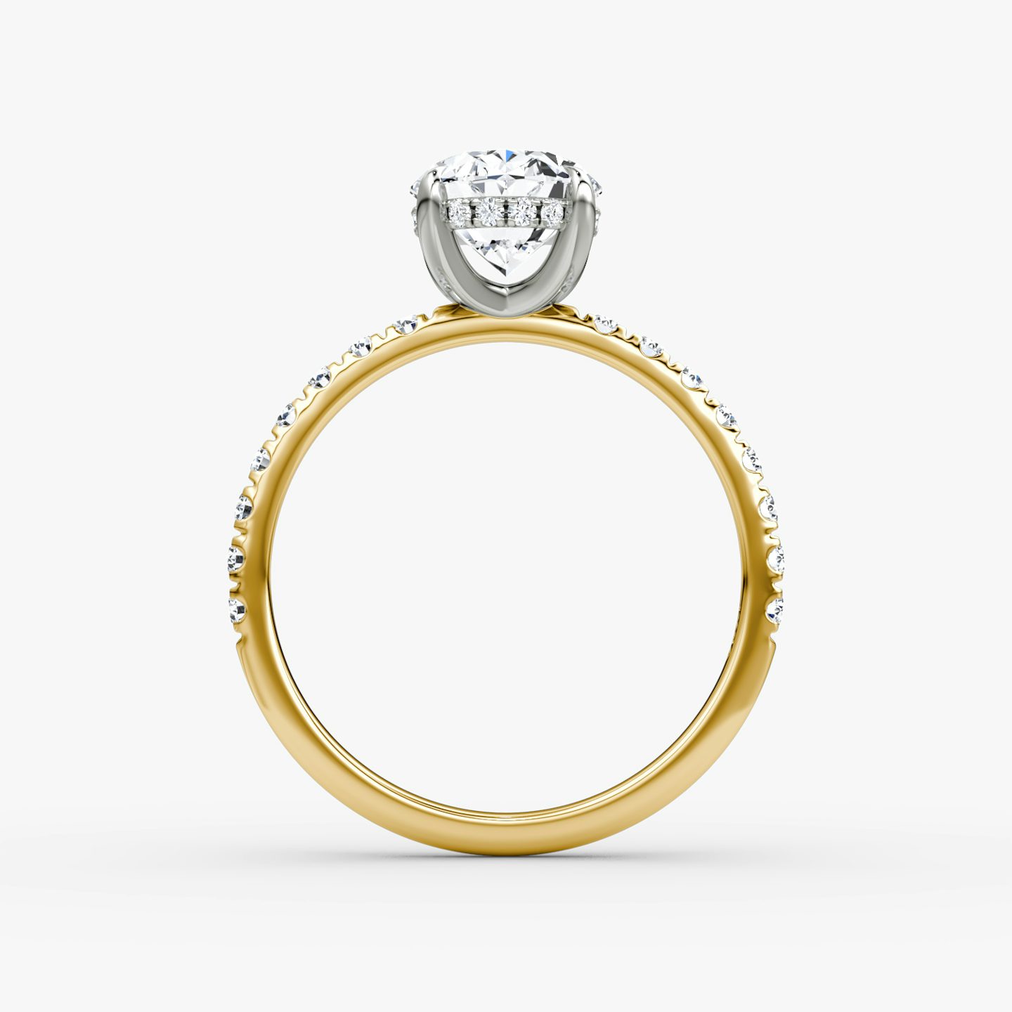 The Classic Hidden Halo | Oval | 18k | Yellow Gold and Platinum | bandAccent: Pavé | bandWidth: large | prongStyle: Plain | diamondOrientation: vertical | caratWeight: other