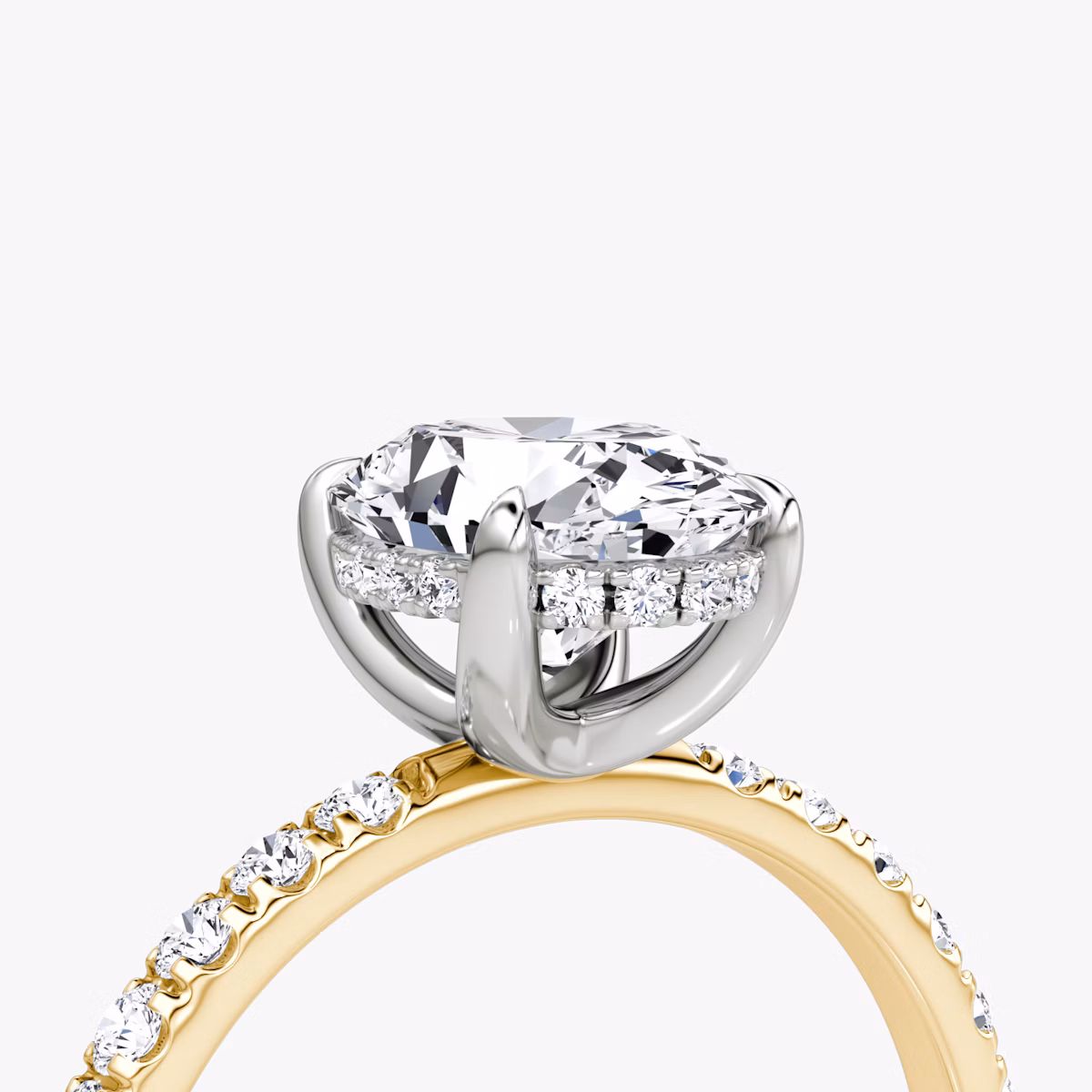 The Classic Hidden Halo | Oval | 18k | Yellow Gold and Platinum | bandAccent: Pavé | bandWidth: large | prongStyle: Plain | diamondOrientation: vertical | caratWeight: other