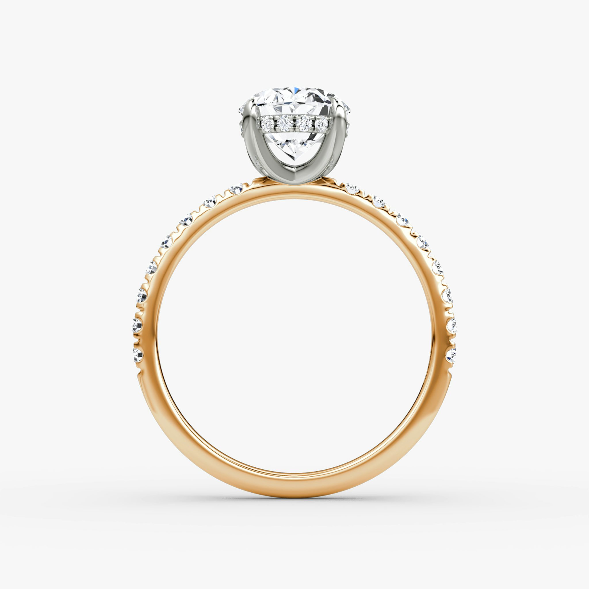The Classic Hidden Halo | Oval | 14k | Rose Gold and Platinum | bandAccent: Pavé | bandWidth: large | prongStyle: Plain | diamondOrientation: vertical | caratWeight: other