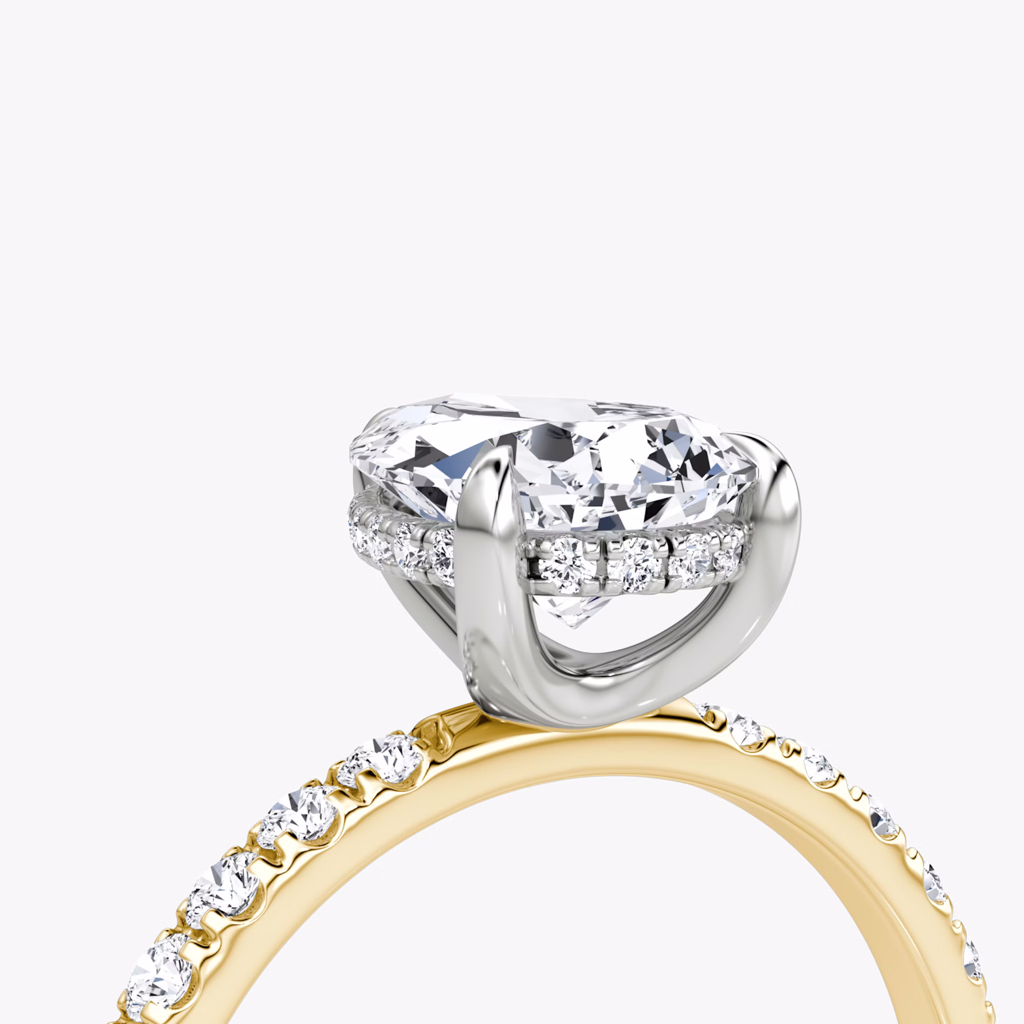 The Classic Hidden Halo | Pear | 18k | Yellow Gold and Platinum | bandAccent: Pavé | bandWidth: large | prongStyle: Plain | diamondOrientation: vertical | caratWeight: other