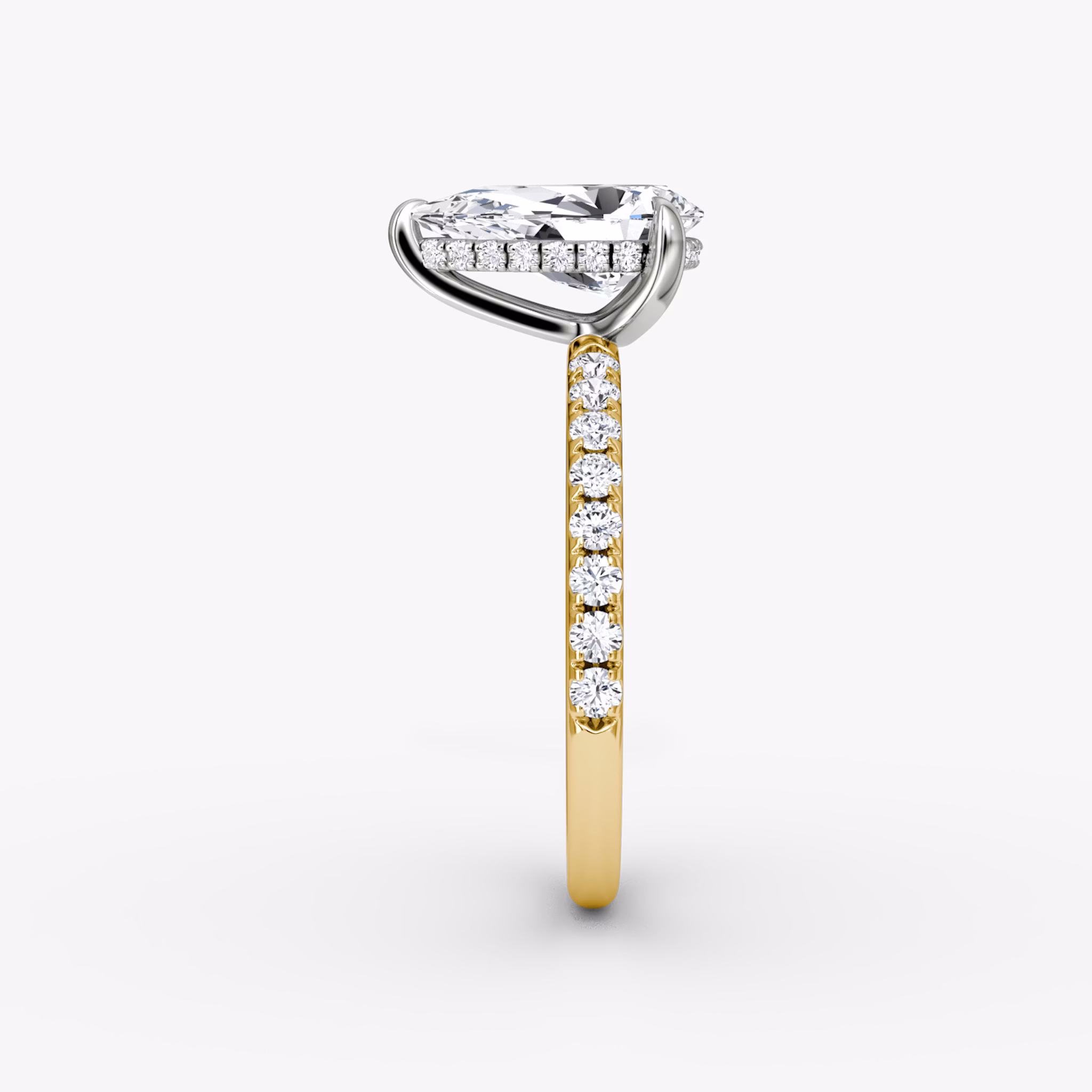 The Classic Hidden Halo | Pear | 18k | Yellow Gold and Platinum | bandAccent: Pavé | bandWidth: large | prongStyle: Plain | diamondOrientation: vertical | caratWeight: other