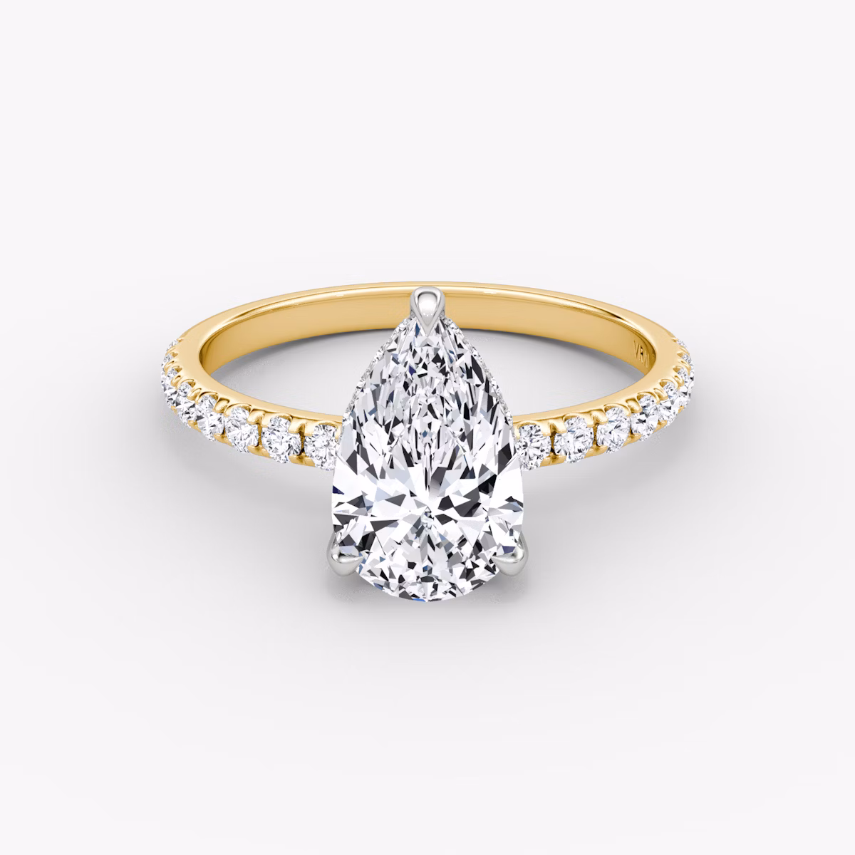 The Classic Hidden Halo | Pear | 18k | Yellow Gold and Platinum | bandAccent: Pavé | bandWidth: large | prongStyle: Plain | diamondOrientation: vertical | caratWeight: other