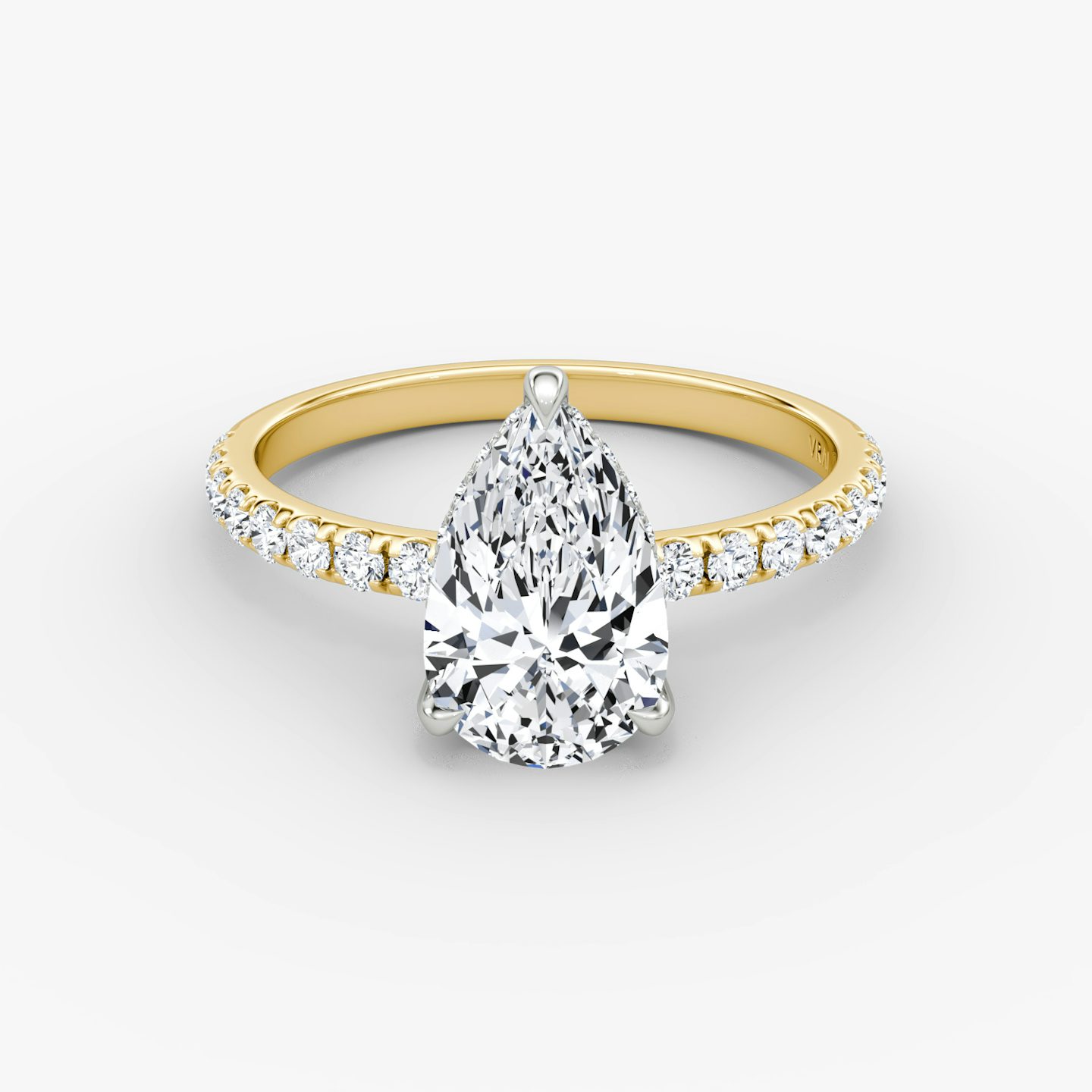 The Classic Hidden Halo | Pear | 18k | Yellow Gold and Platinum | bandAccent: Pavé | bandWidth: large | prongStyle: Plain | diamondOrientation: vertical | caratWeight: other