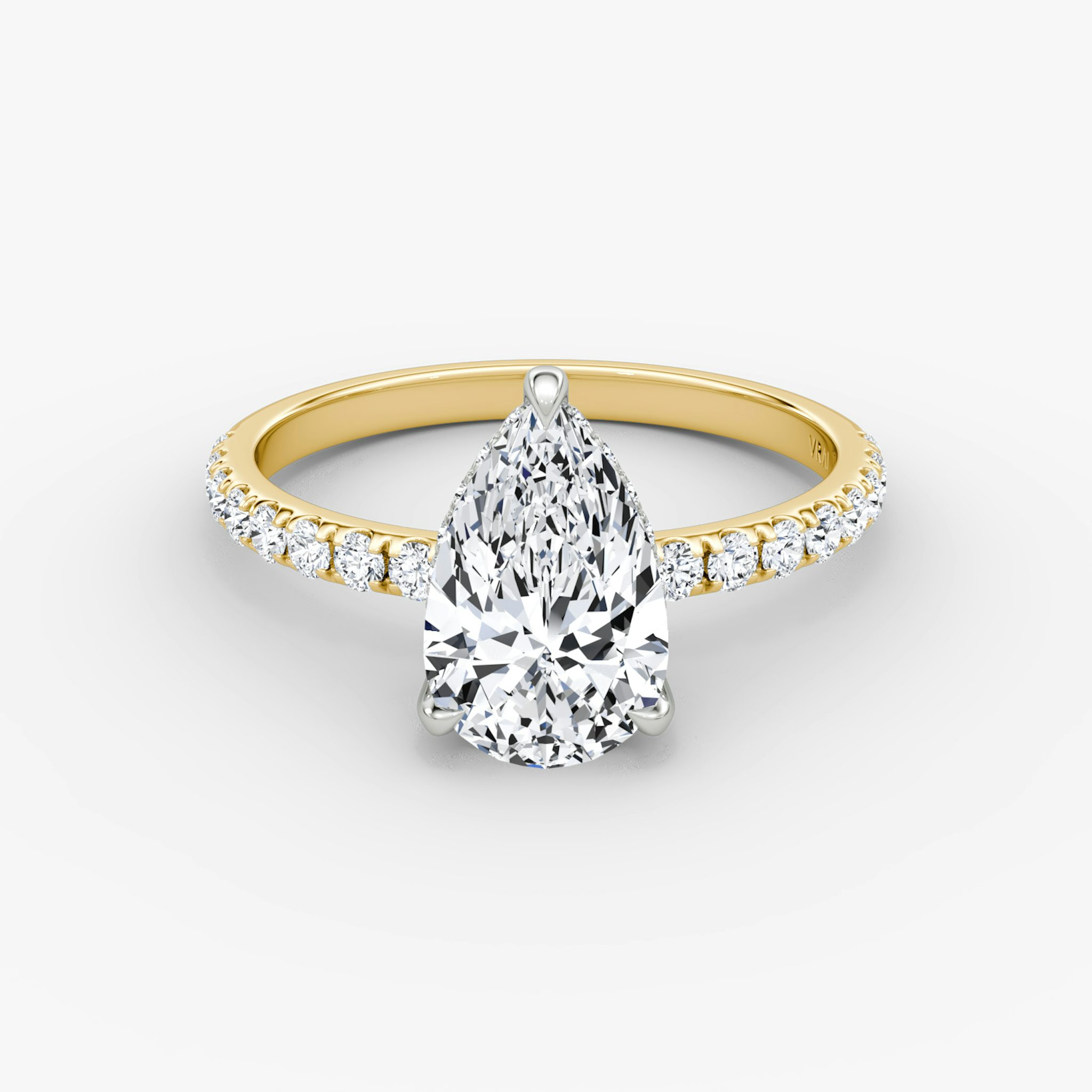 The Classic Hidden Halo | Pear | 18k | Yellow Gold and Platinum | bandAccent: Pavé | bandWidth: large | prongStyle: Plain | diamondOrientation: vertical | caratWeight: other