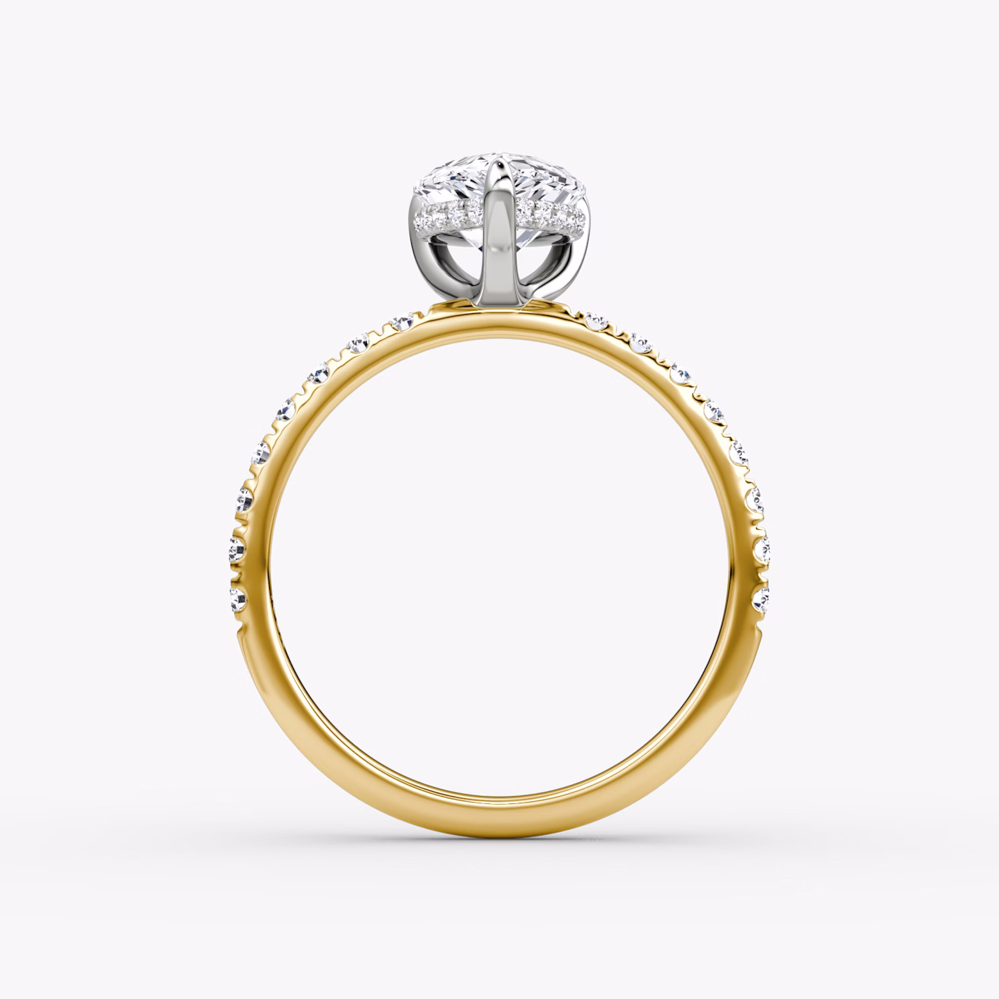 The Classic Hidden Halo | Pear | 18k | Yellow Gold and Platinum | bandAccent: Pavé | bandWidth: large | prongStyle: Plain | diamondOrientation: vertical | caratWeight: other