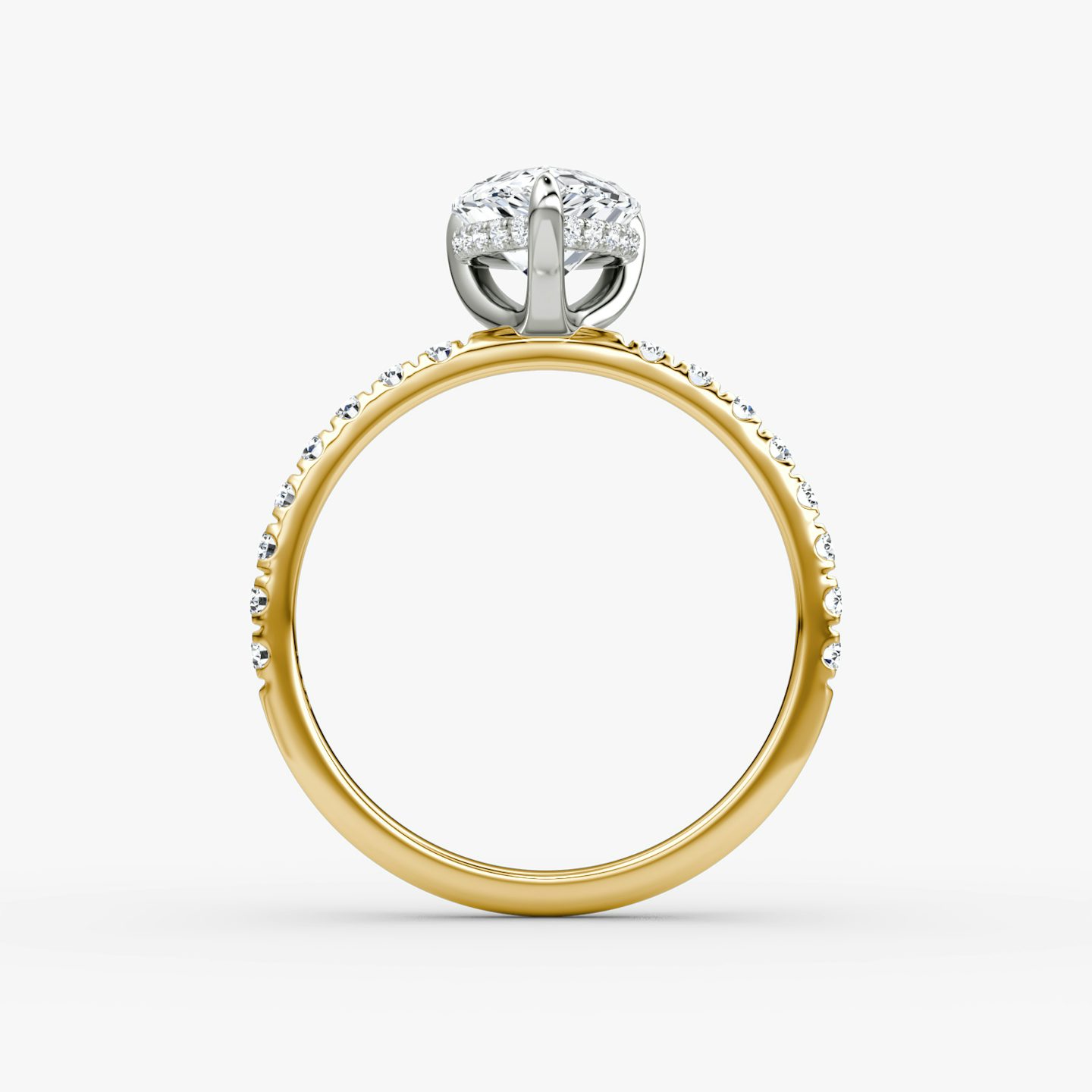 The Classic Hidden Halo | Pear | 18k | Yellow Gold and Platinum | bandAccent: Pavé | bandWidth: large | prongStyle: Plain | diamondOrientation: vertical | caratWeight: other