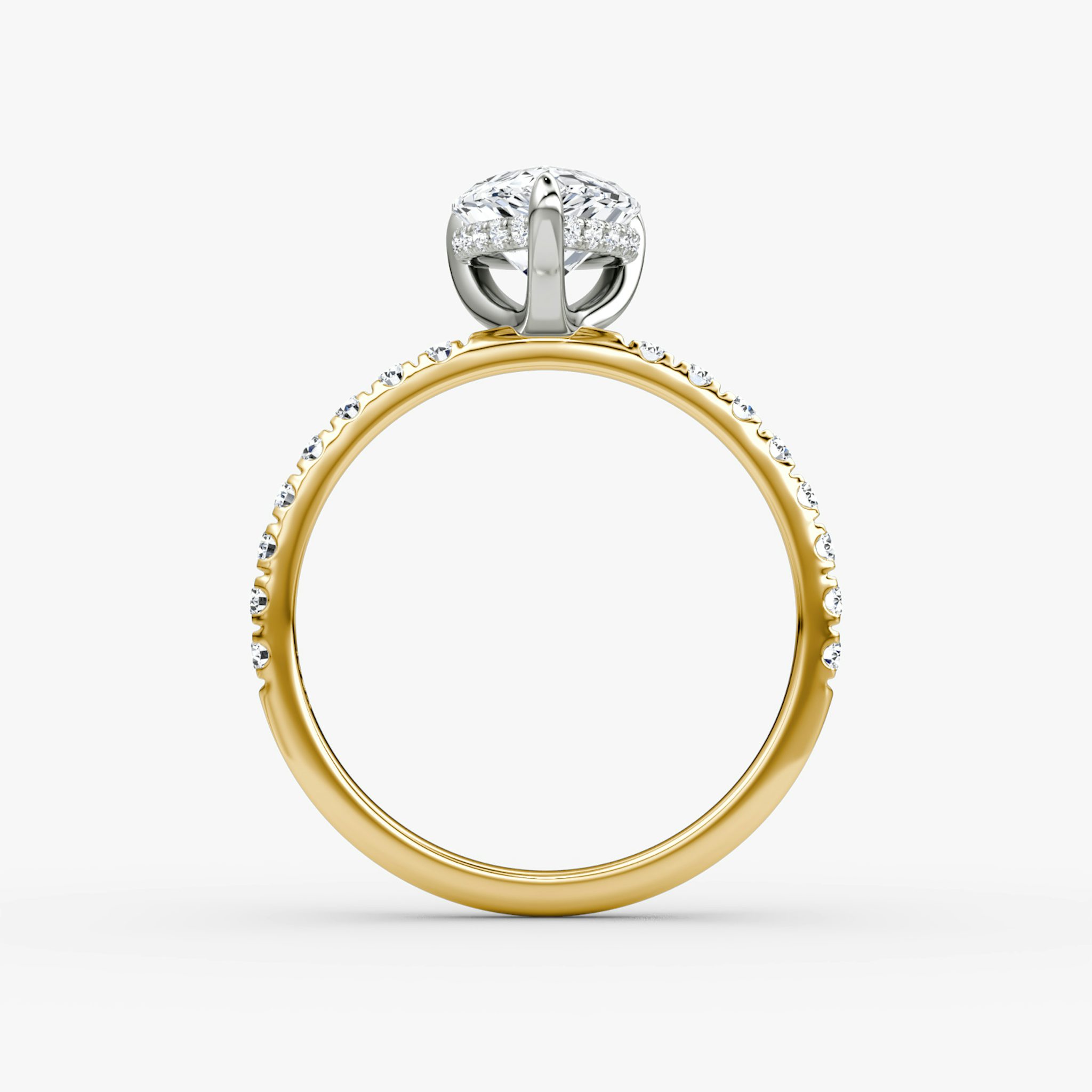 The Classic Hidden Halo | Pear | 18k | Yellow Gold and Platinum | bandAccent: Pavé | bandWidth: large | prongStyle: Plain | diamondOrientation: vertical | caratWeight: other