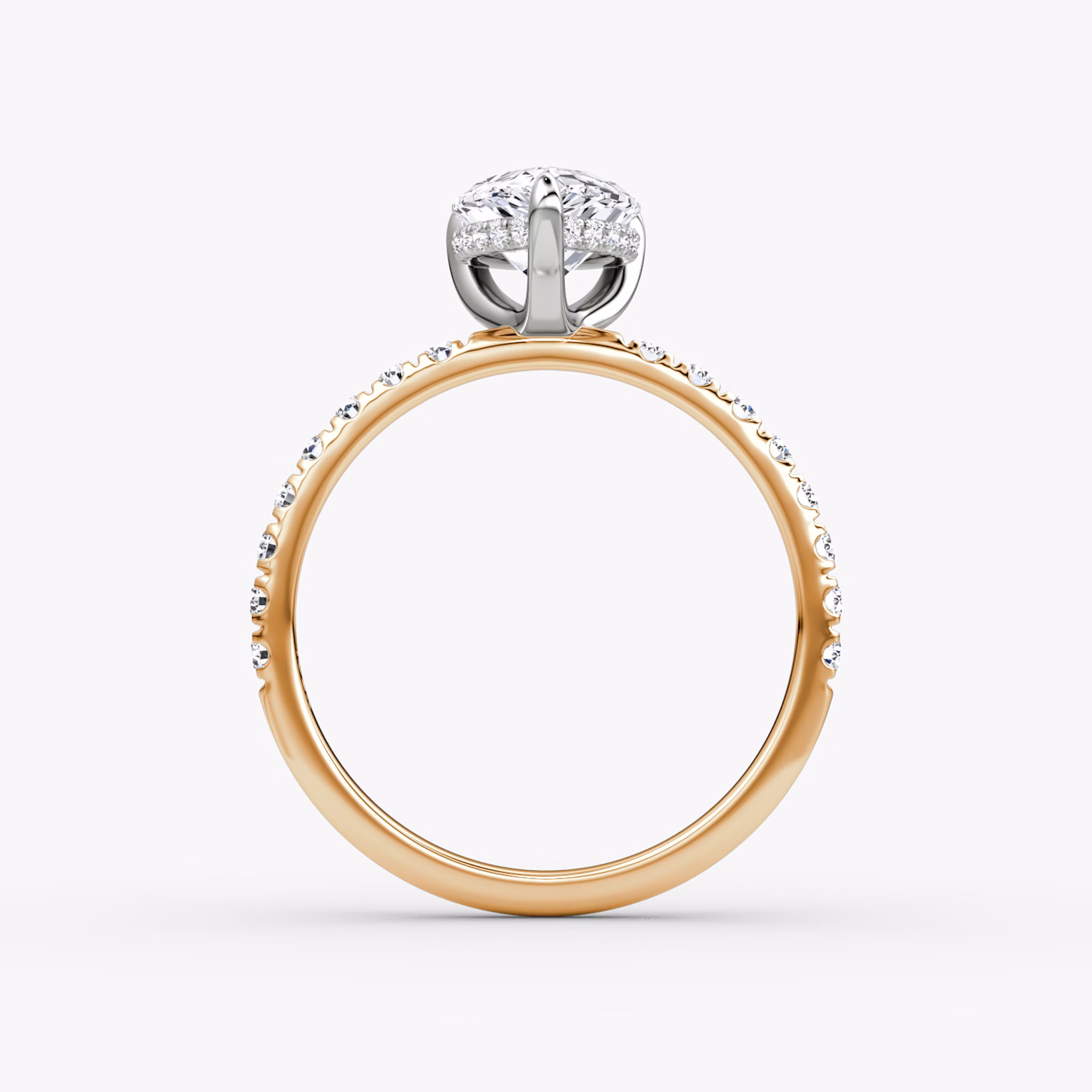 The Classic Hidden Halo | Pear | 14k | Rose Gold and Platinum | bandAccent: Pavé | bandWidth: large | prongStyle: Plain | diamondOrientation: vertical | caratWeight: other