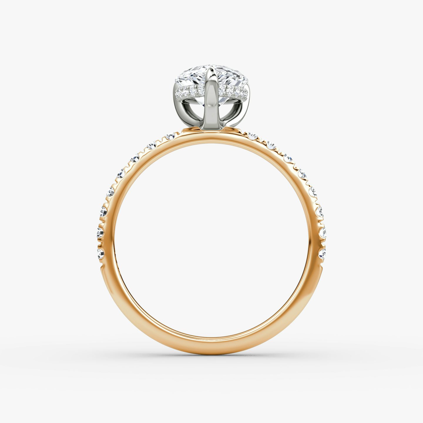 The Classic Hidden Halo | Pear | 14k | Rose Gold and Platinum | bandAccent: Pavé | bandWidth: large | prongStyle: Plain | diamondOrientation: vertical | caratWeight: other