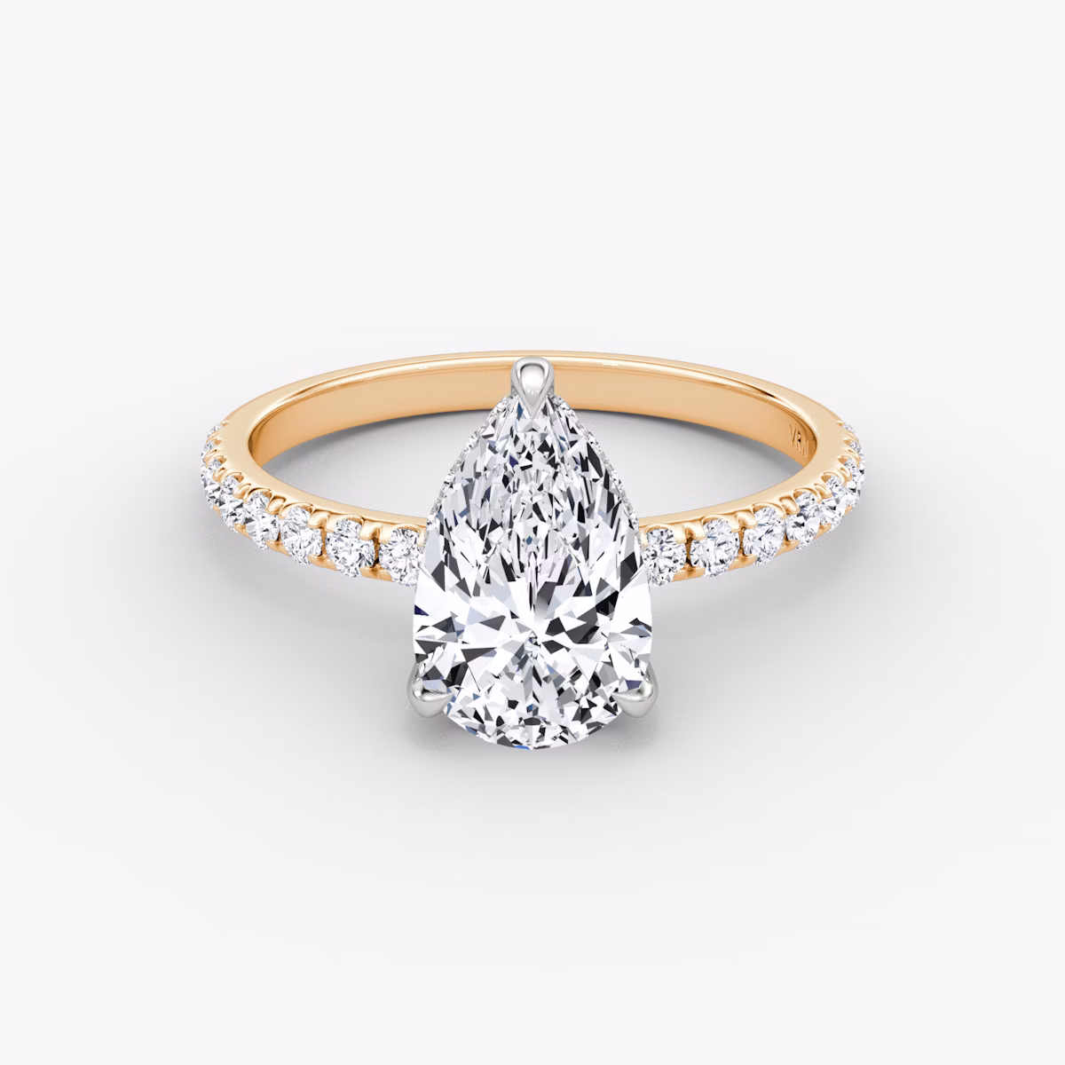 The Classic Hidden Halo | Pear | 14k | Rose Gold and Platinum | bandAccent: Pavé | bandWidth: large | prongStyle: Plain | diamondOrientation: vertical | caratWeight: other
