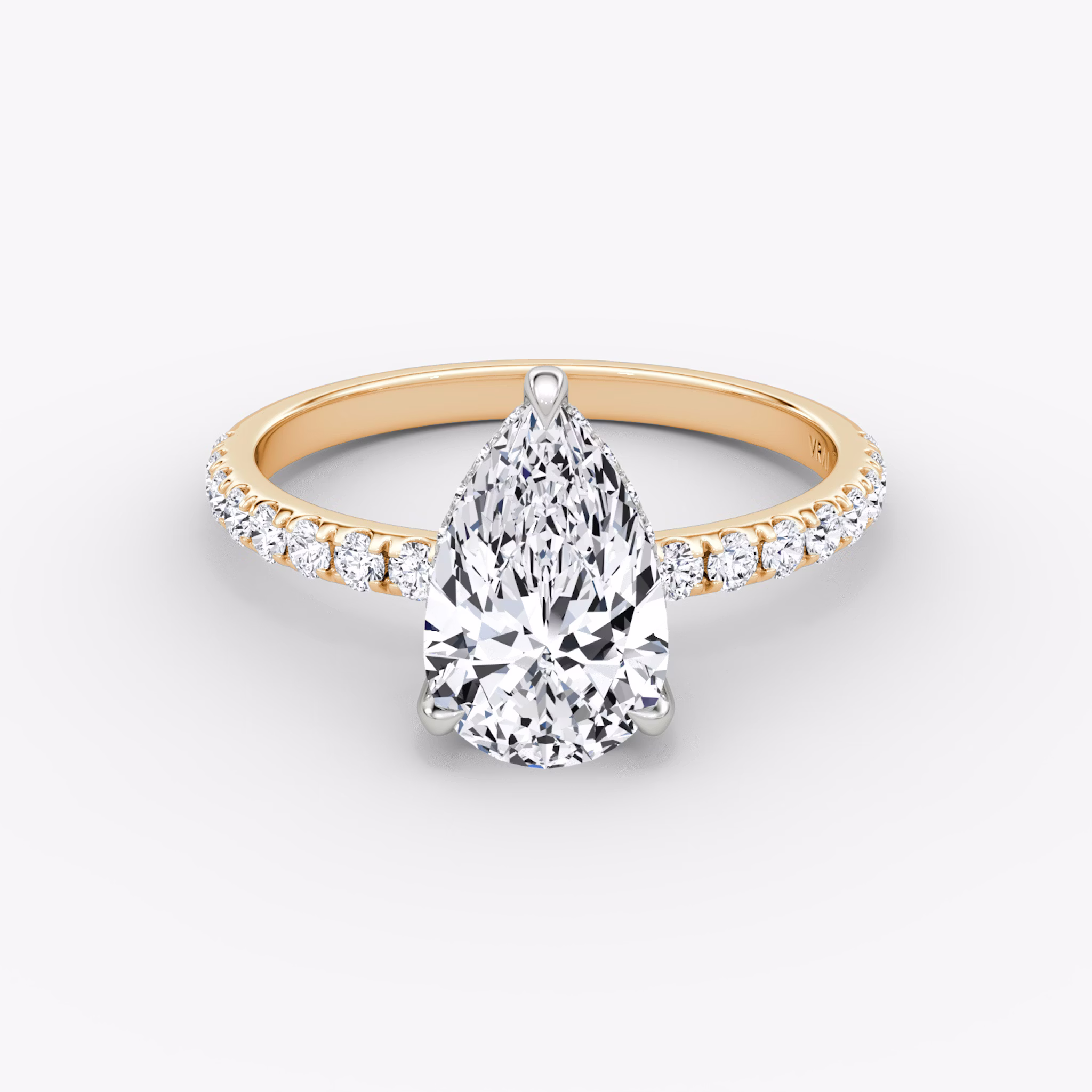 The Classic Hidden Halo | Pear | 14k | Rose Gold and Platinum | bandAccent: Pavé | bandWidth: large | prongStyle: Plain | diamondOrientation: vertical | caratWeight: other