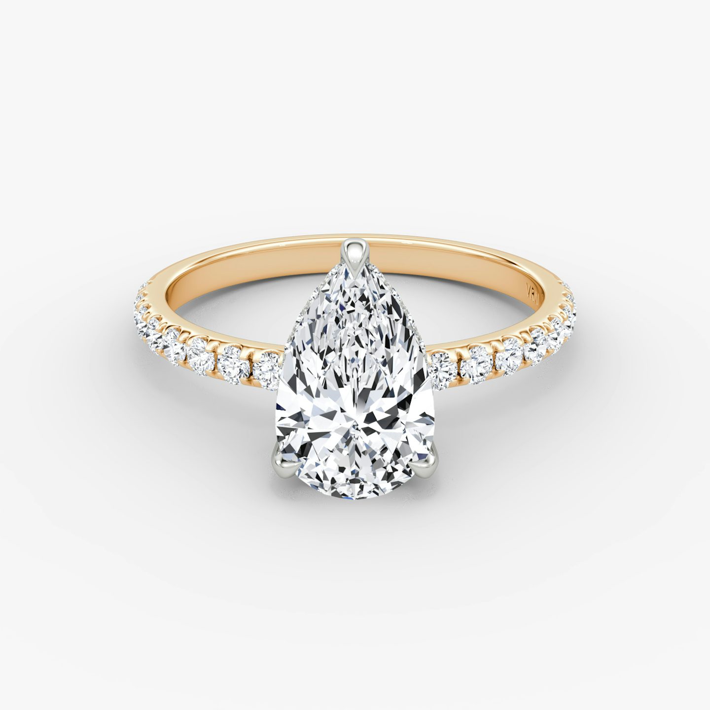 The Classic Hidden Halo | Pear | 14k | Rose Gold and Platinum | bandAccent: Pavé | bandWidth: large | prongStyle: Plain | diamondOrientation: vertical | caratWeight: other